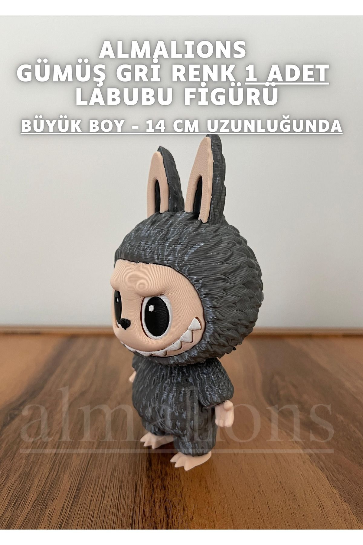 14 CM Büyük Boy Gümüş Gri Renk Labubu Figürü - Plastik Figür - 1 Adet