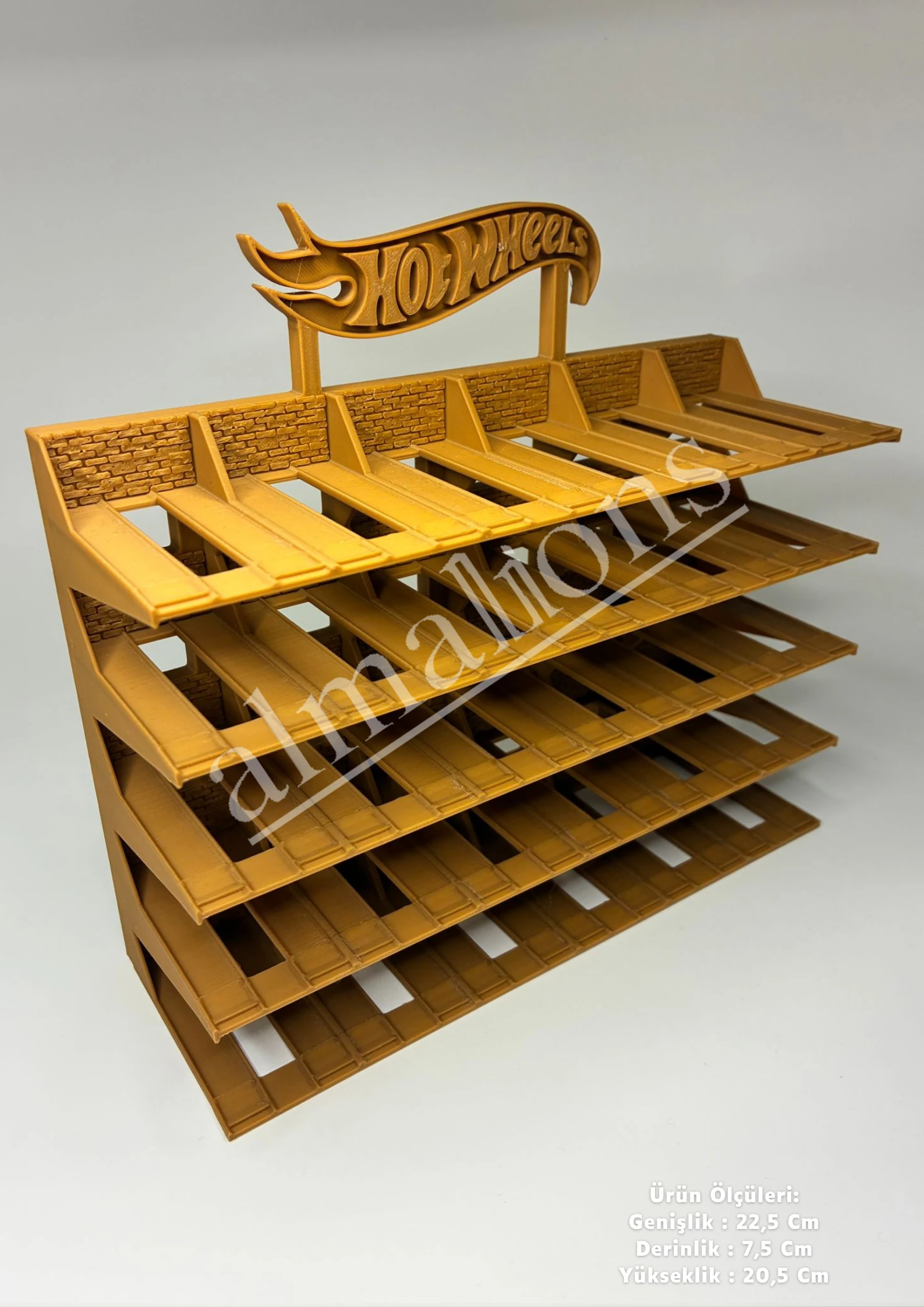 Almalions 1/64 Ölçek Hot Wheels Logolu Model Araç Sergileme Standı - Açık Kahverengi