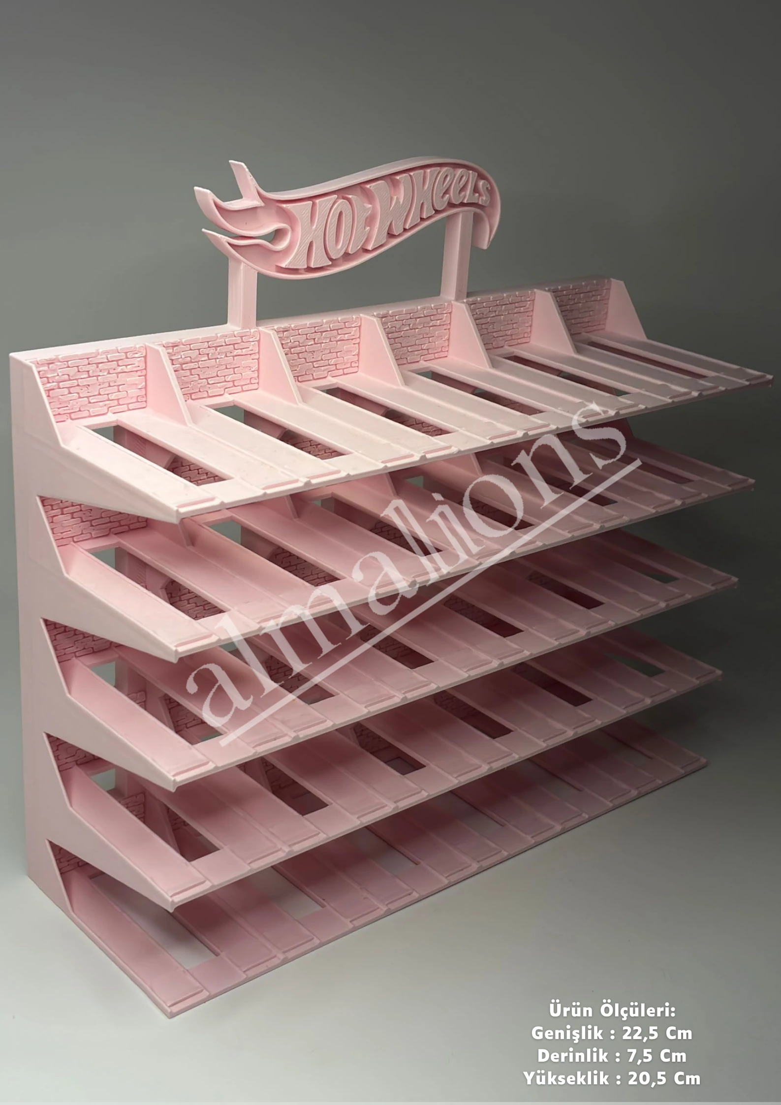Almalions 1/64 Ölçek Hot Wheels Logolu Model Araç Sergileme Standı - Pastel Pembe