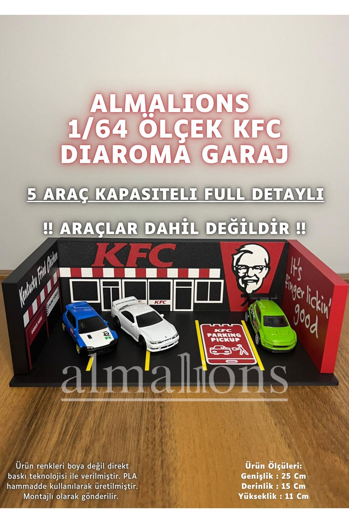 1/64 Ölçek Diaroma Araç Sergileme Garajı - KFC - 5 Araçlık