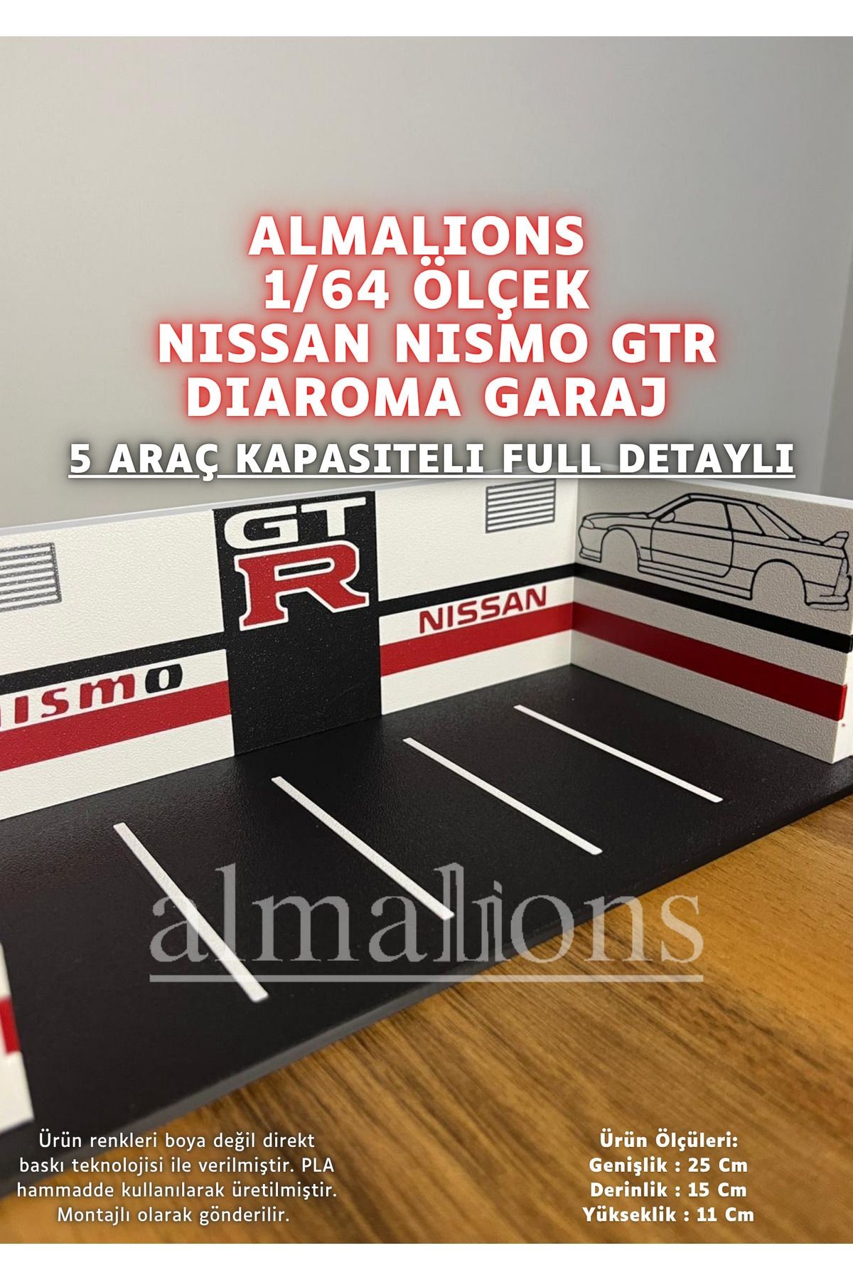 1/64 Ölçek Diaroma Araç Sergileme Garajı - Nissan GTR Lismo - 5 Araçlık