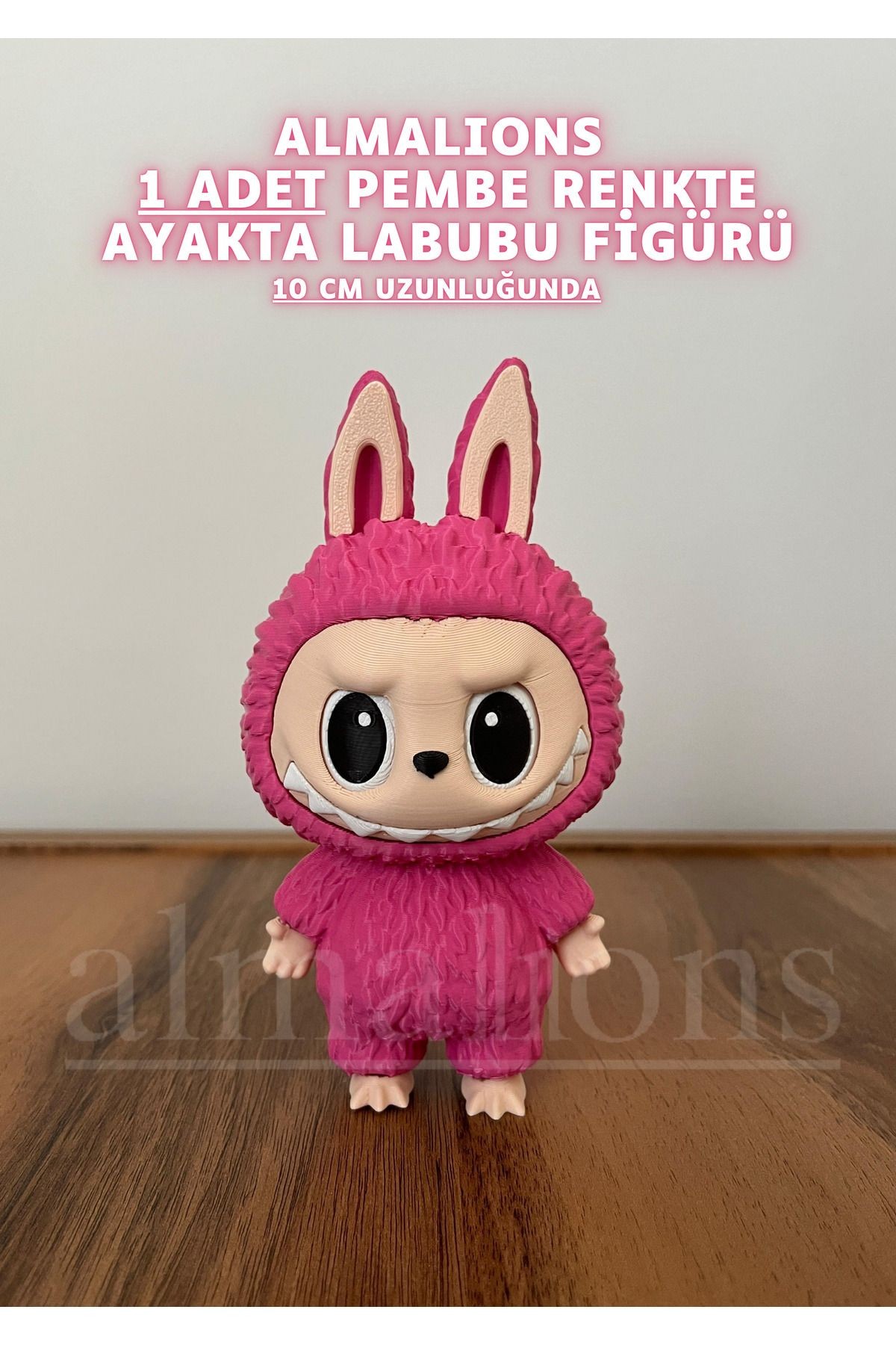 Pembe Renkte Ayakta Labubu Figürü - 10 Cm - Plastik Figür - 1 Adet