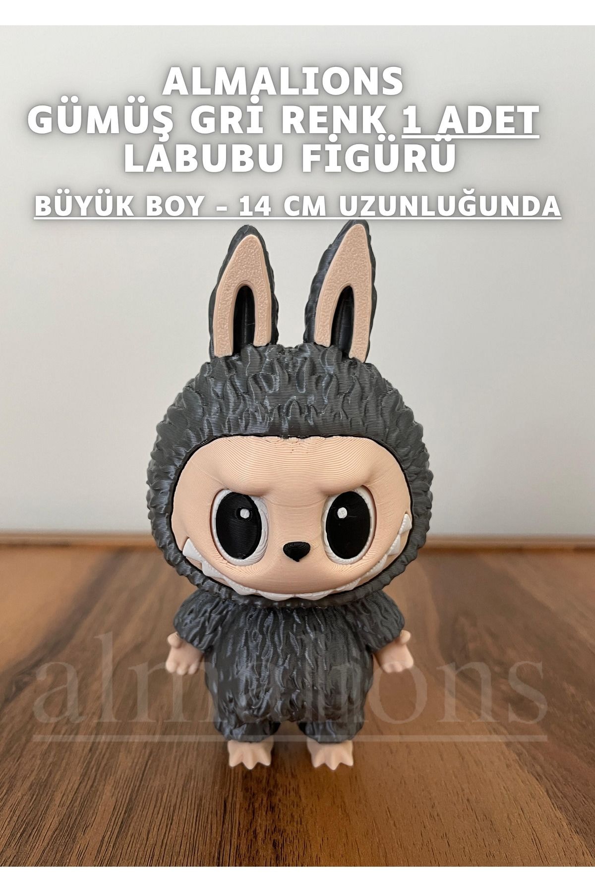 14 CM Büyük Boy Gümüş Gri Renk Labubu Figürü - Plastik Figür - 1 Adet