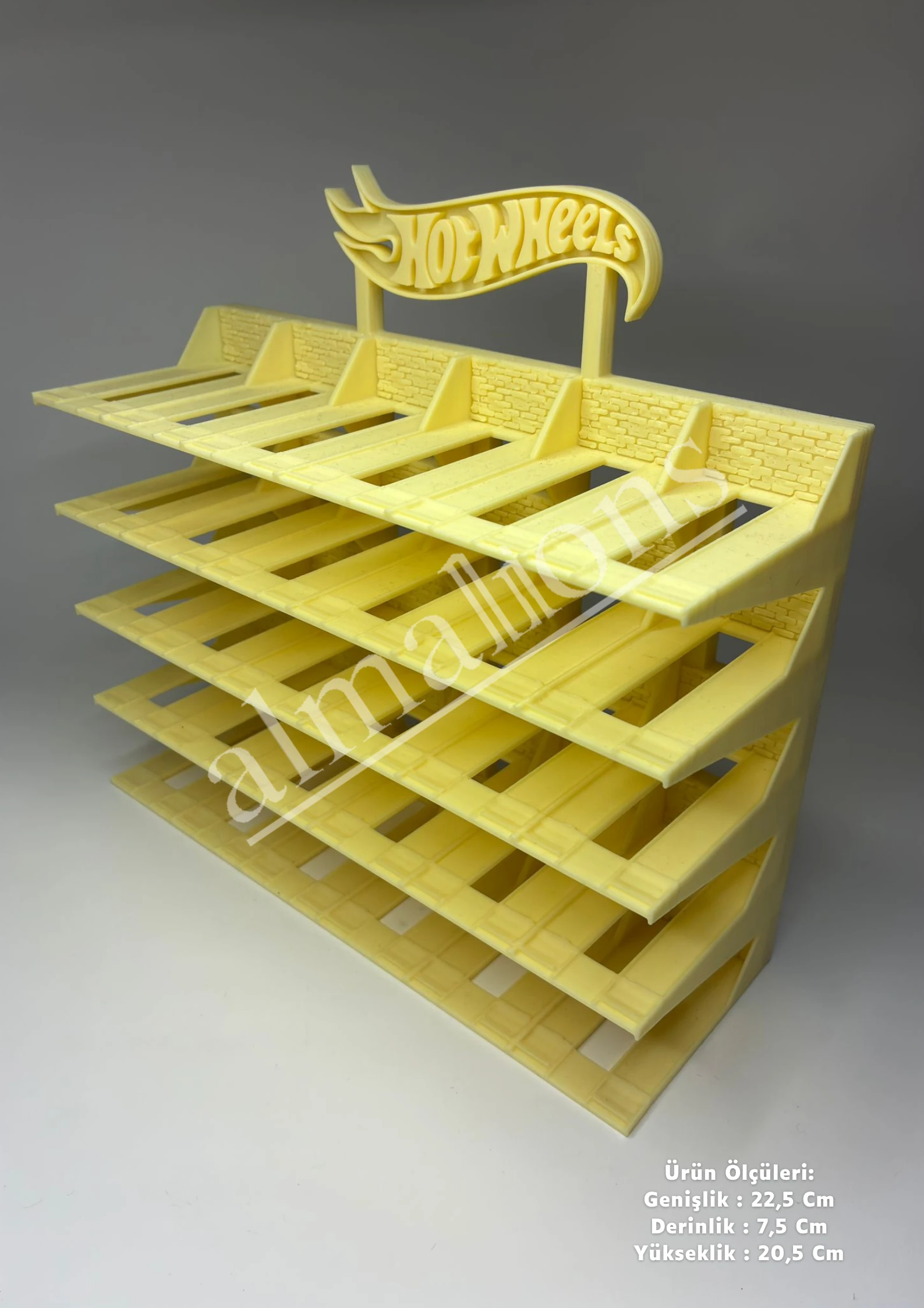 Almalions 1/64 Ölçek Hot Wheels Logolu Model Araç Sergileme Standı - Bej