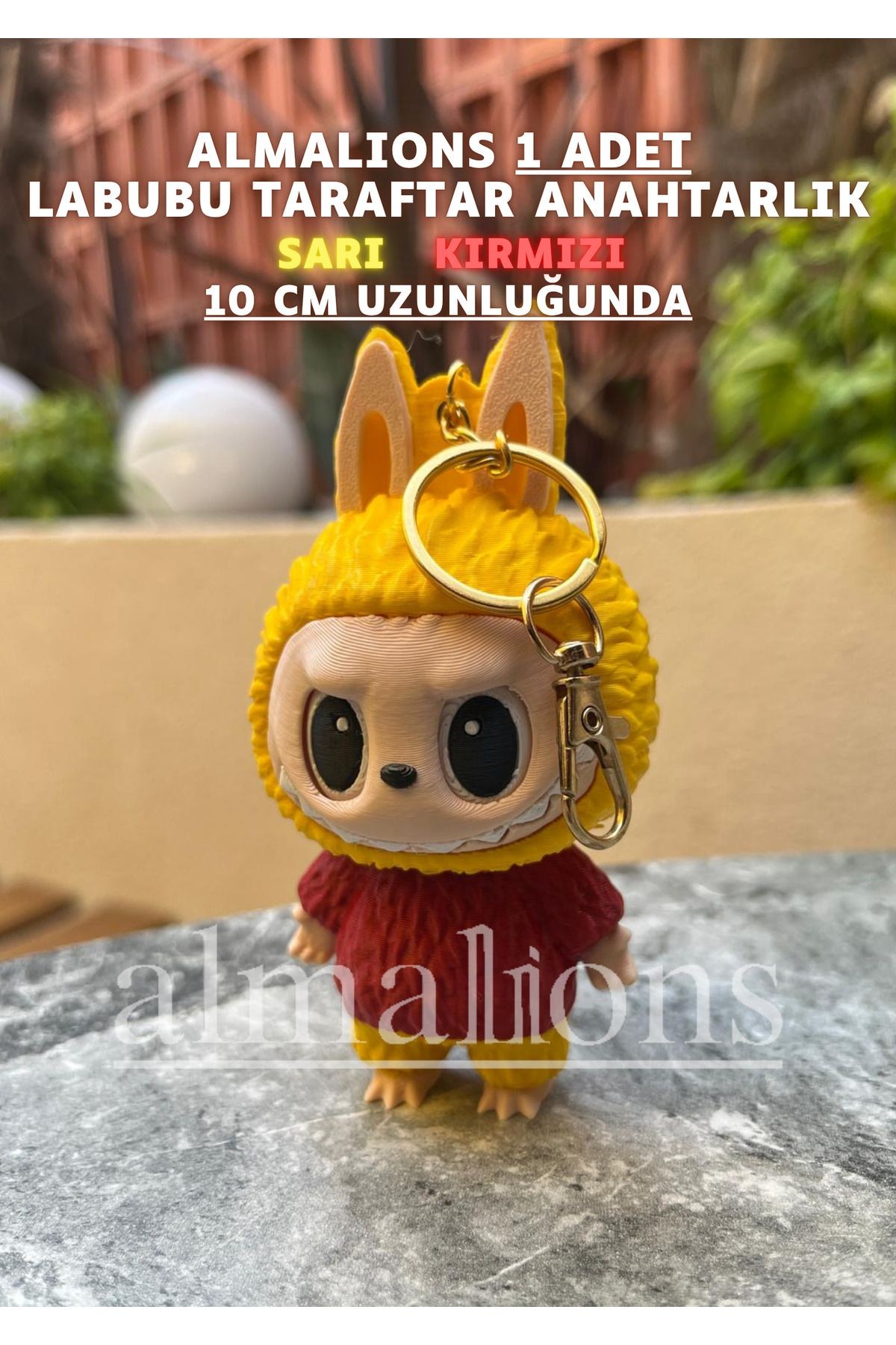 Sarı Kırmızı 10 Cm Labubu Figürü - Çanta Charm – Çanta Süsü - Charm - Anahtarlık