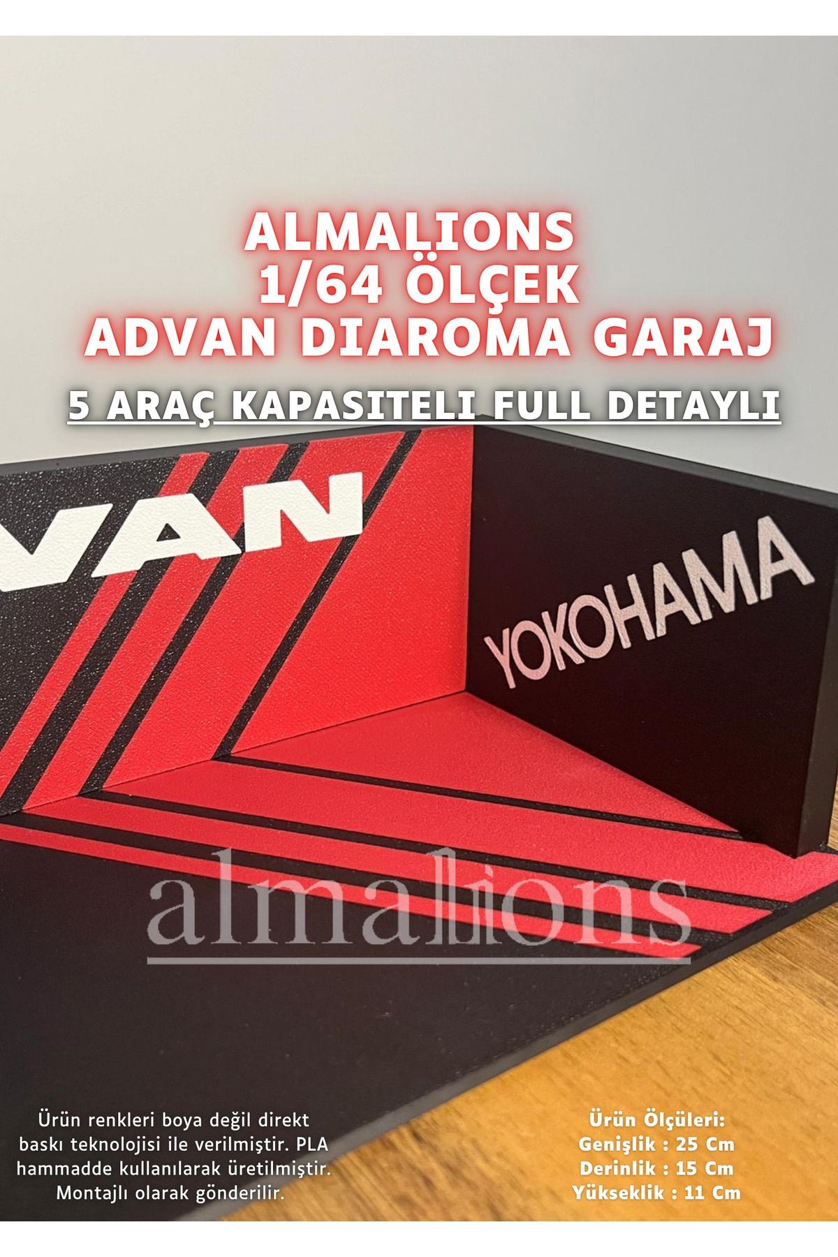 1/64 Ölçek Diaroma Araç Sergileme Garajı - Advan - 5 Araçlık