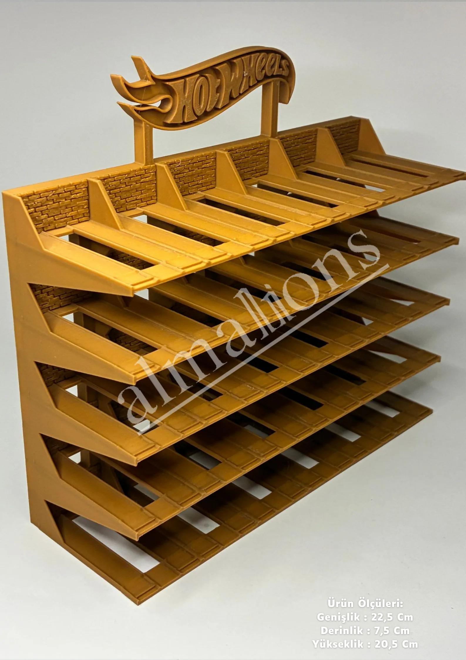 Almalions 1/64 Ölçek Hot Wheels Logolu Model Araç Sergileme Standı - Açık Kahverengi