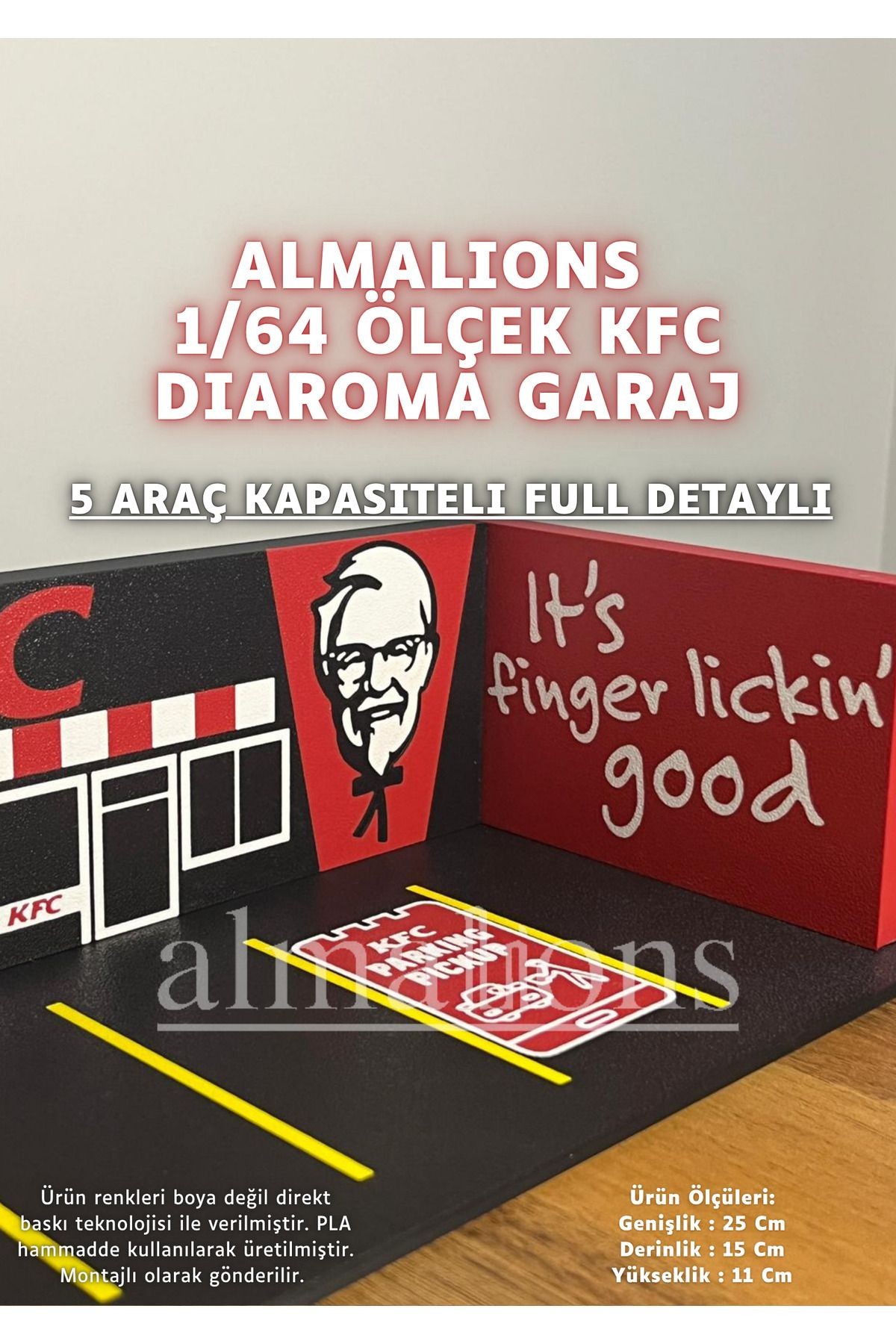 1/64 Ölçek Diaroma Araç Sergileme Garajı - KFC - 5 Araçlık