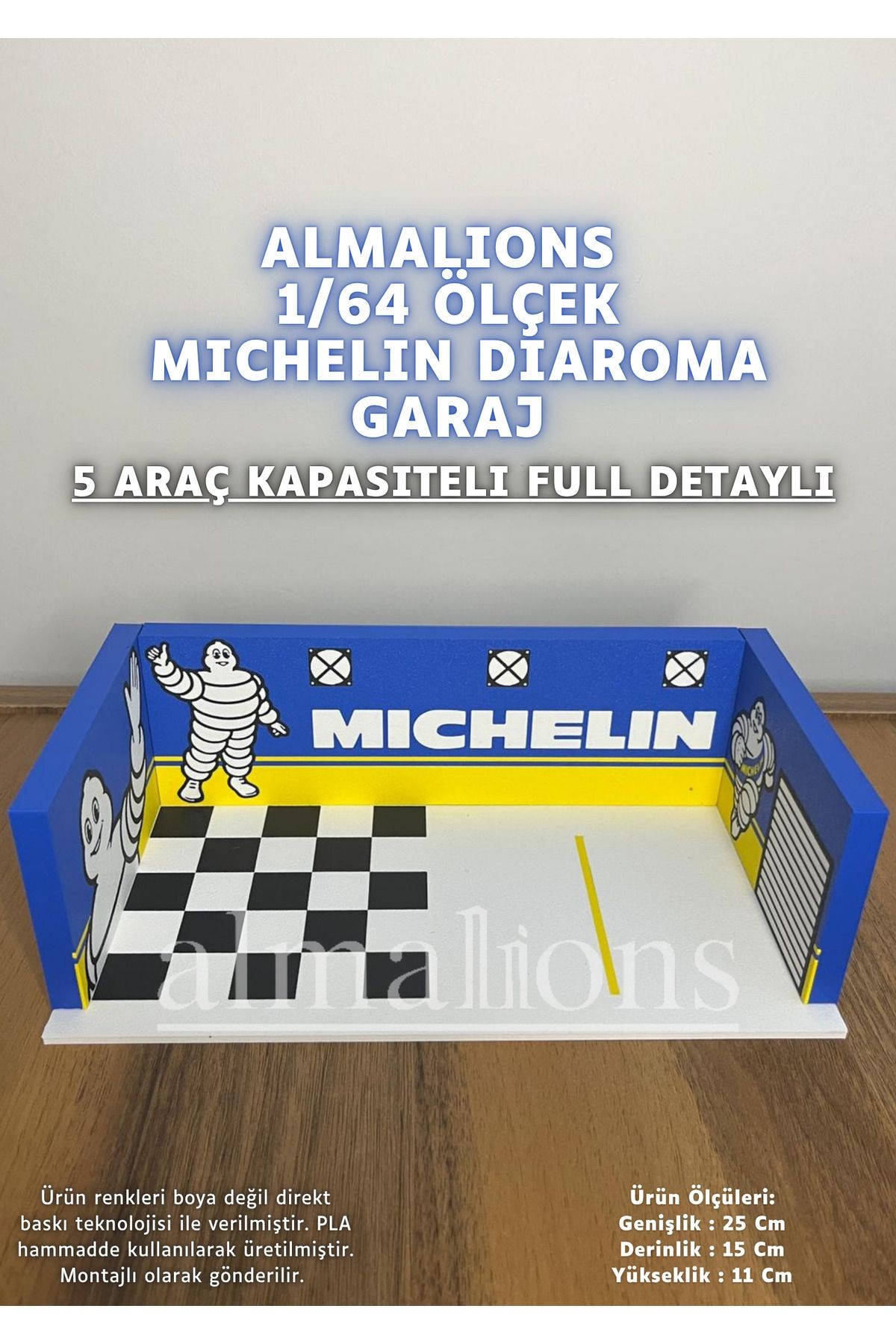 1/64 Ölçek Diaroma Araç Sergileme Garajı - Michelin - 5 Araçlık