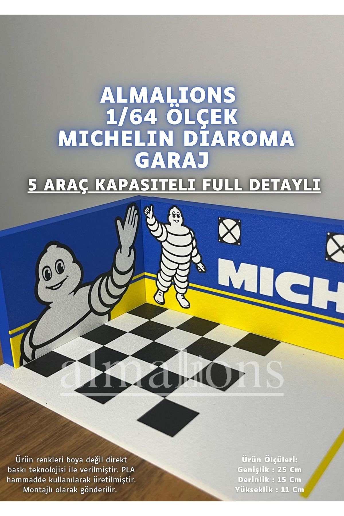 1/64 Ölçek Diaroma Araç Sergileme Garajı - Michelin - 5 Araçlık