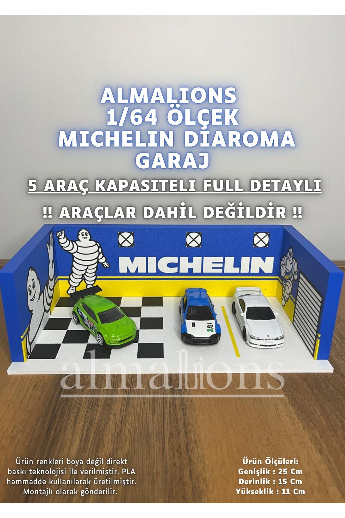 1/64 Ölçek Diaroma Araç Sergileme Garajı - Michelin - 5 Araçlık