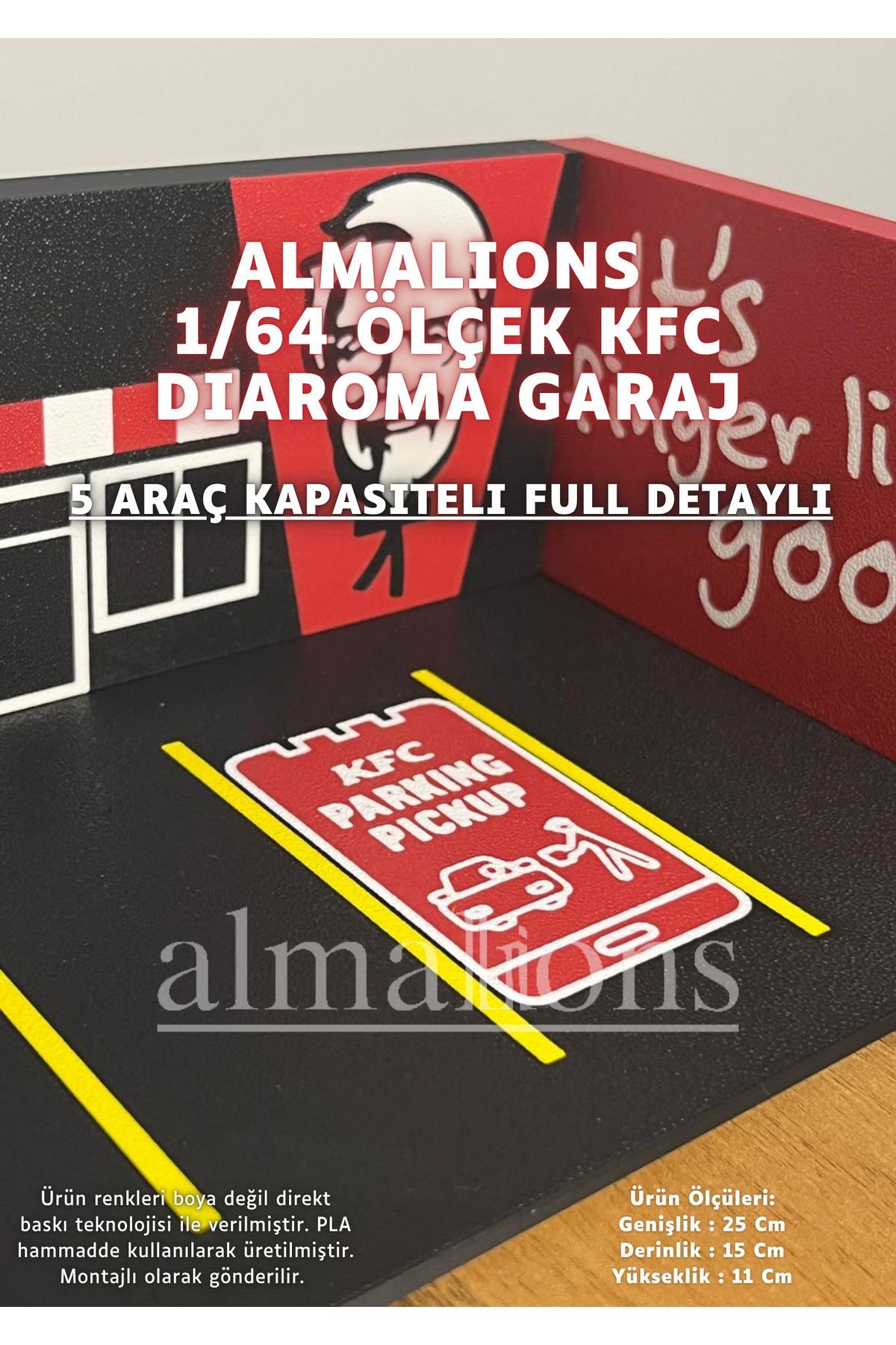 1/64 Ölçek Diaroma Araç Sergileme Garajı - KFC - 5 Araçlık