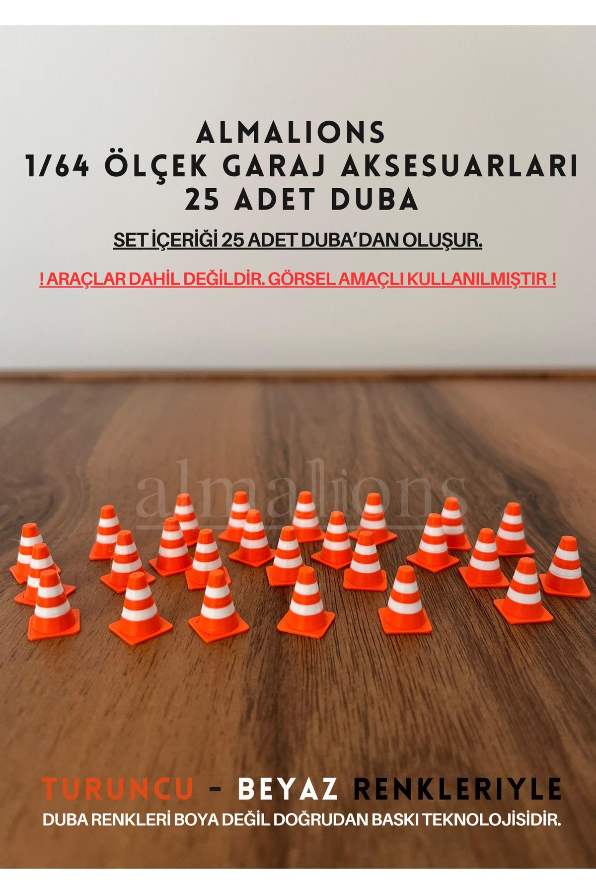 1/64 Ölçek Diaroma Trafik Garaj Aksesuarları Dubalar Turuncu & Beyaz