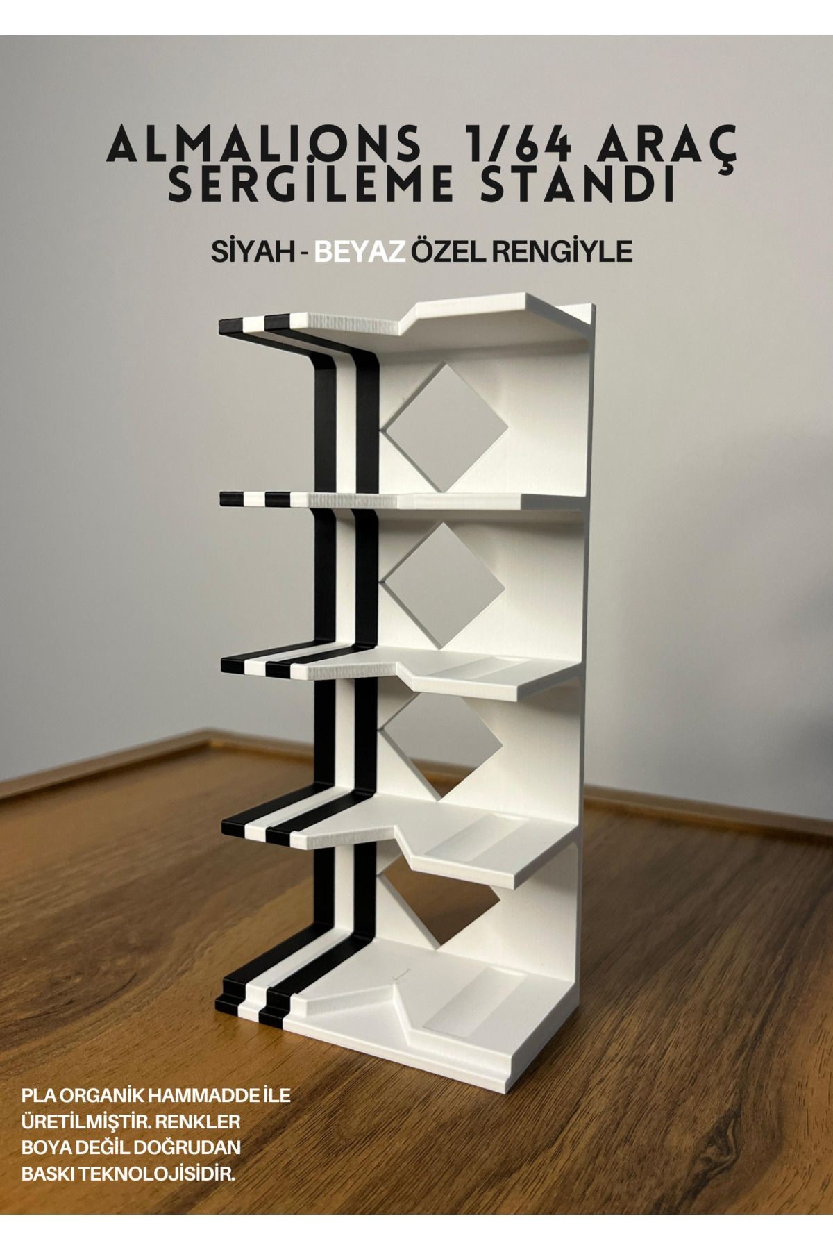 1/64 ÖLÇEK ARAÇ SERGİLEME STANDI (5 ARAÇLIK) - SİYAH BEYAZ - ARAÇLAR DAHİL DEĞİLDİR!