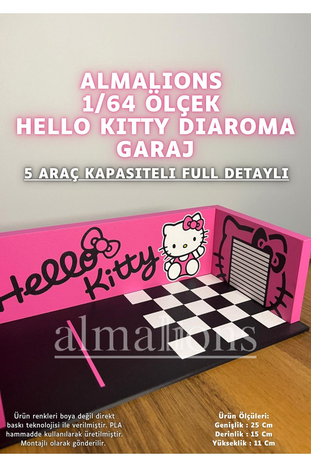 1/64 Ölçek Diaroma Araç Sergileme Garajı - Hello Kitty - 5 Araçlık