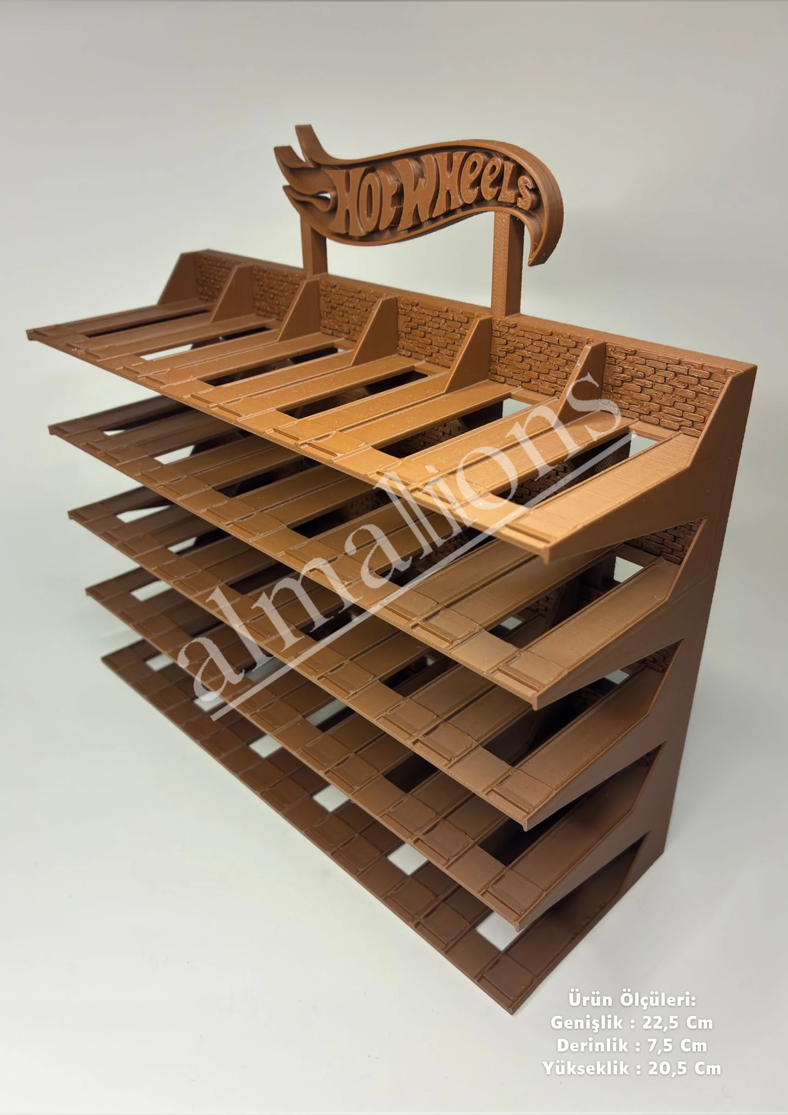 Almalions 1/64 Ölçek Hot Wheels Logolu Model Araç Sergileme Standı - Kahverengi