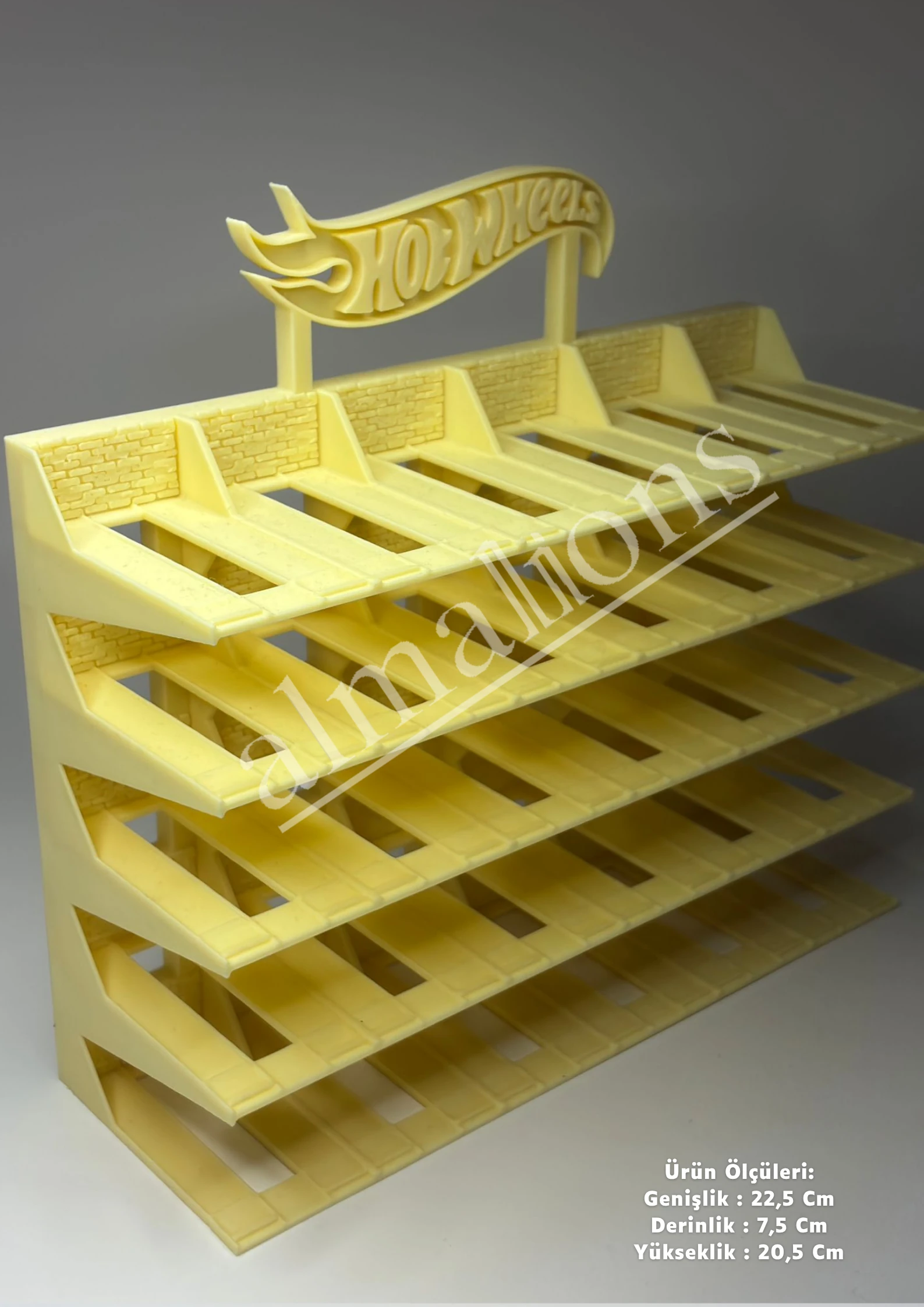 Almalions 1/64 Ölçek Hot Wheels Logolu Model Araç Sergileme Standı - Bej