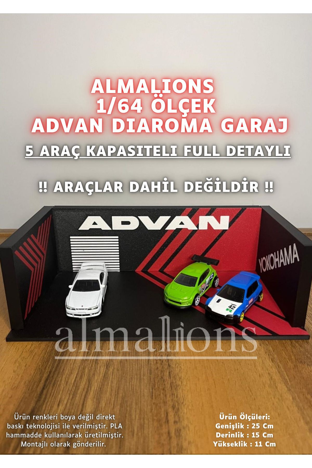 1/64 Ölçek Diaroma Araç Sergileme Garajı - Advan - 5 Araçlık