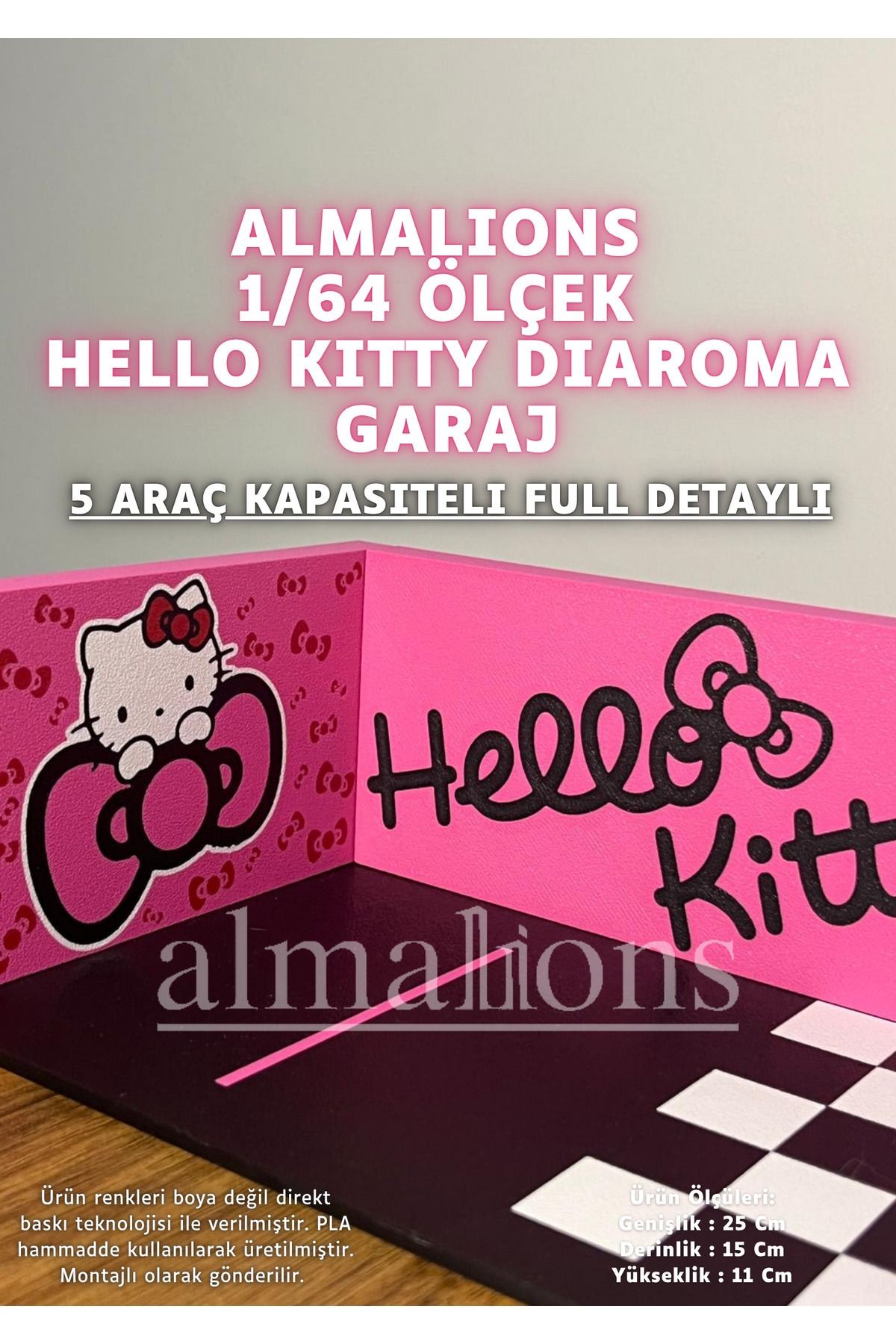 1/64 Ölçek Diaroma Araç Sergileme Garajı - Hello Kitty - 5 Araçlık