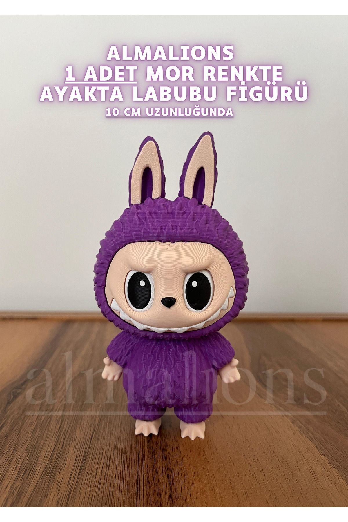 Mor Renkte Ayakta Labubu Figürü - 10 Cm - Plastik Figür - 1 Adet