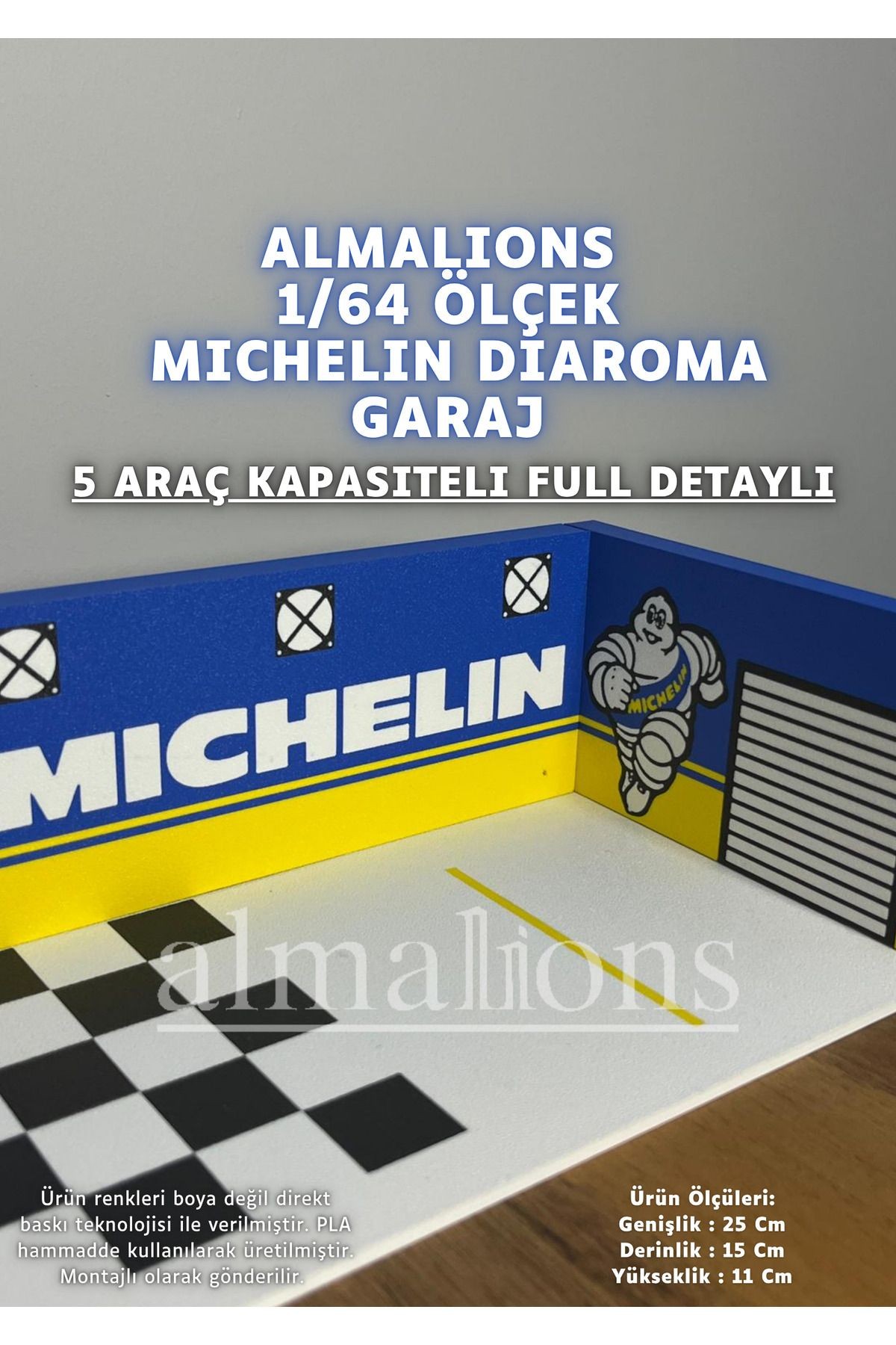 1/64 Ölçek Diaroma Araç Sergileme Garajı - Michelin - 5 Araçlık