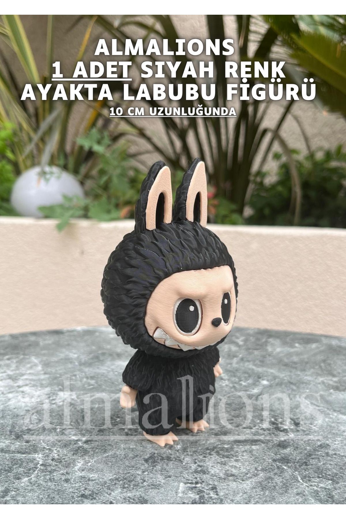 Siyah Renkte Ayakta Labubu Figürü - 10 Cm - Plastik Figür - 1 Adet