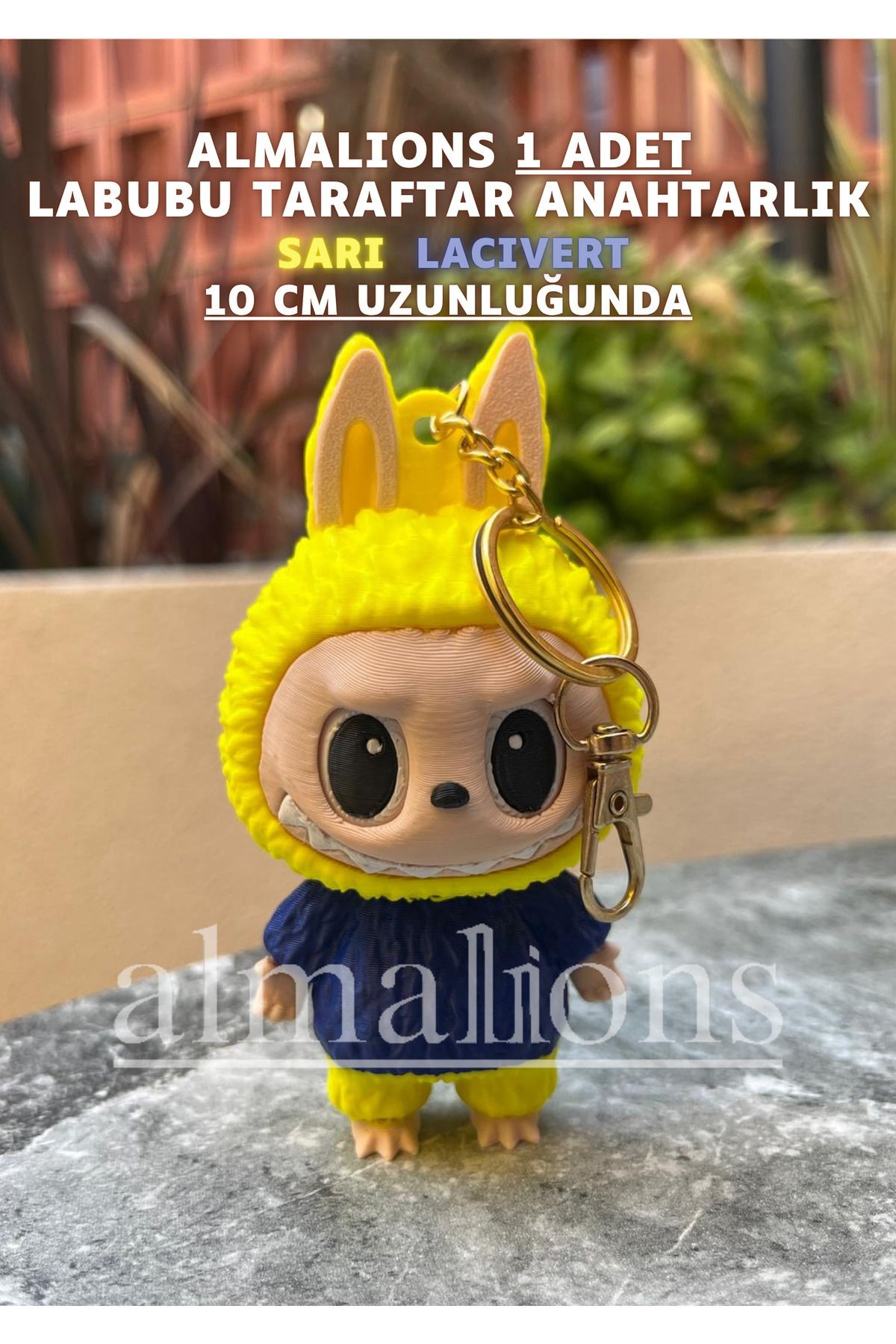 Sarı Lacivert 10 Cm Labubu Figürü - Çanta Charm – Çanta Süsü - Charm - Anahtarlık