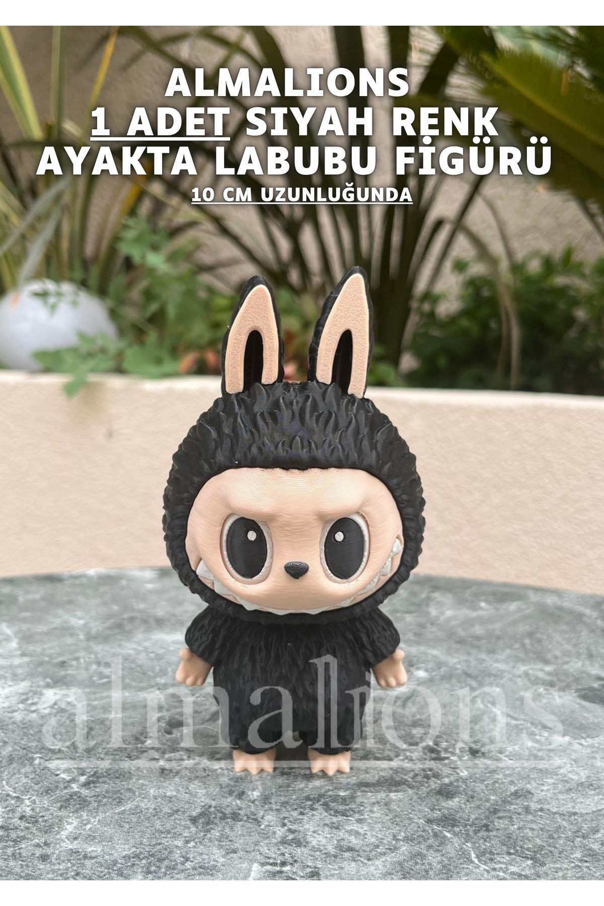 Siyah Renkte Ayakta Labubu Figürü - 10 Cm - Plastik Figür - 1 Adet
