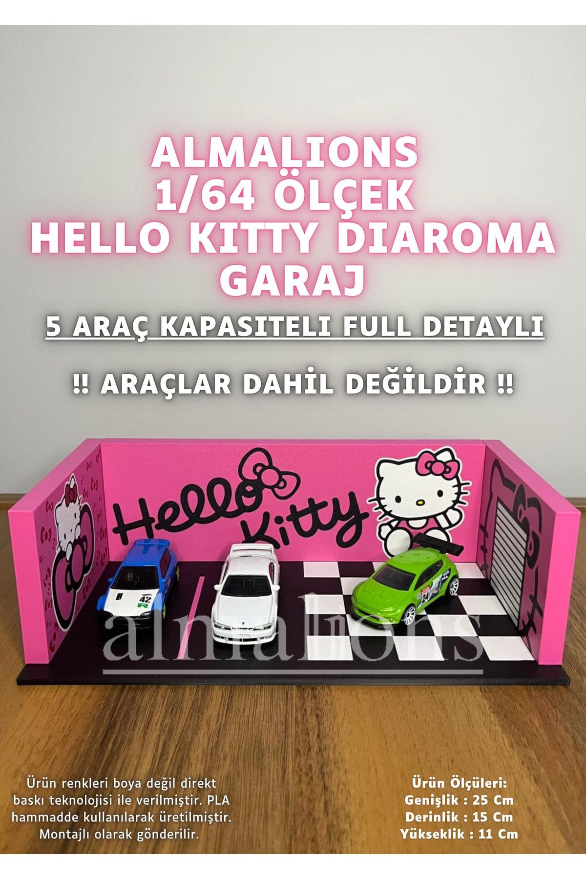 1/64 Ölçek Diaroma Araç Sergileme Garajı - Hello Kitty - 5 Araçlık