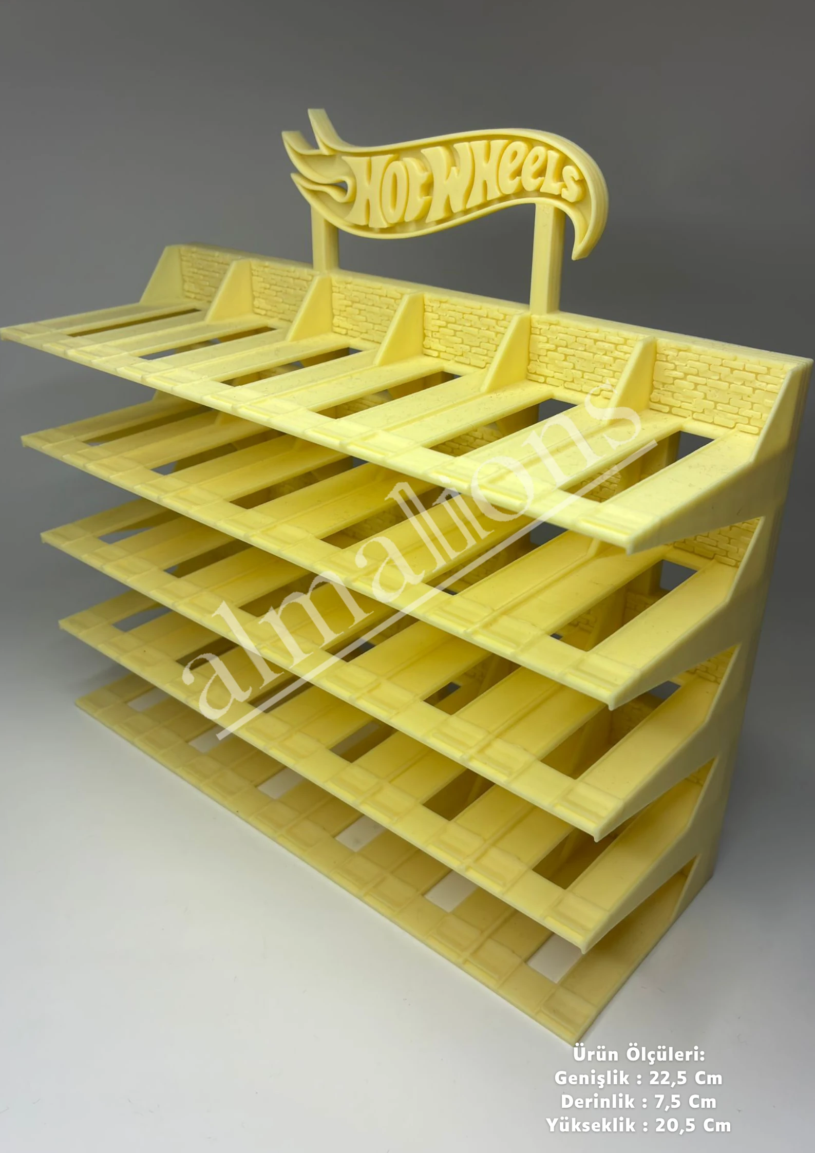 Almalions 1/64 Ölçek Hot Wheels Logolu Model Araç Sergileme Standı - Bej