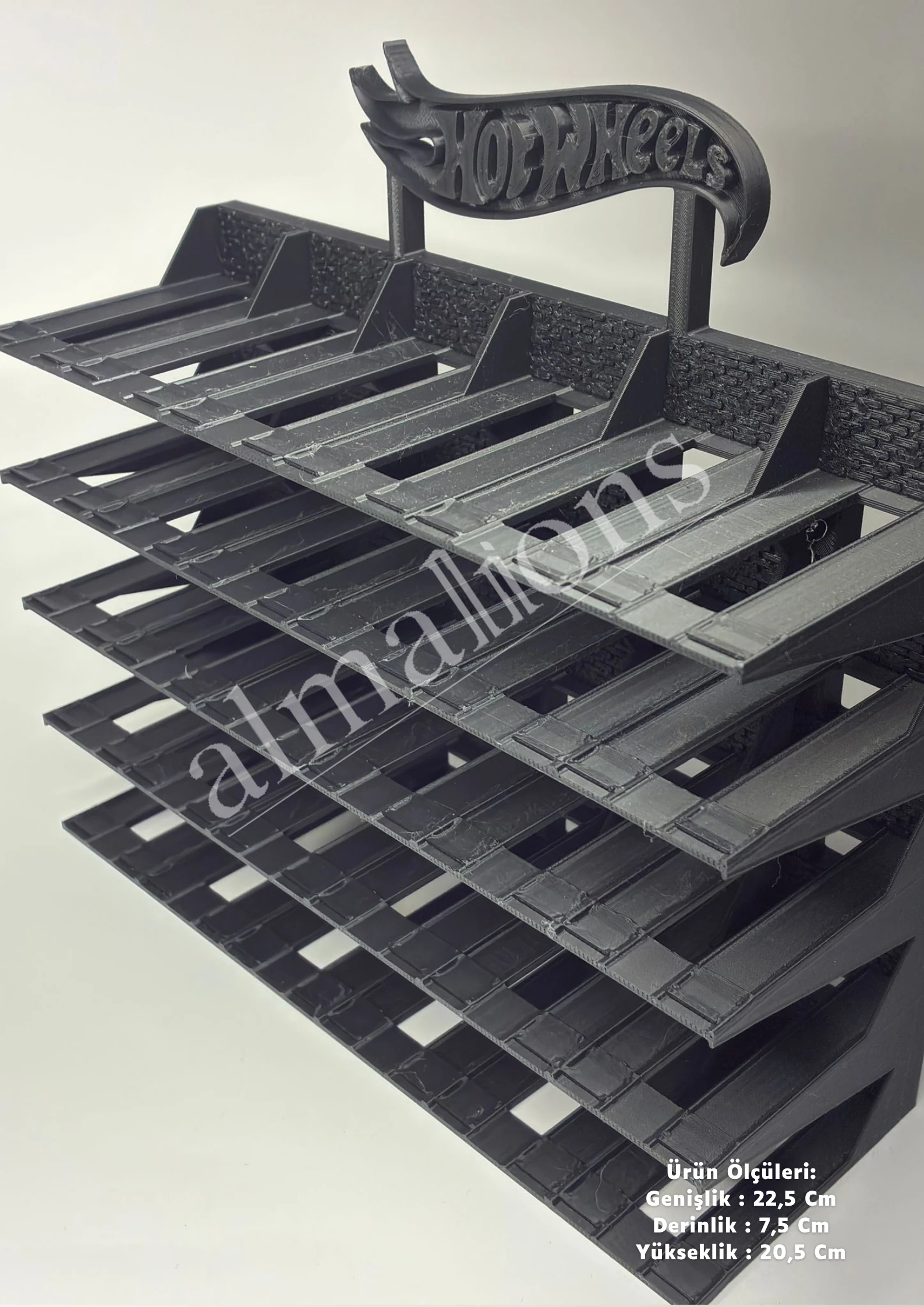 Almalions 1/64 Ölçek Hot Wheels Logolu Model Araç Sergileme Standı - Siyah