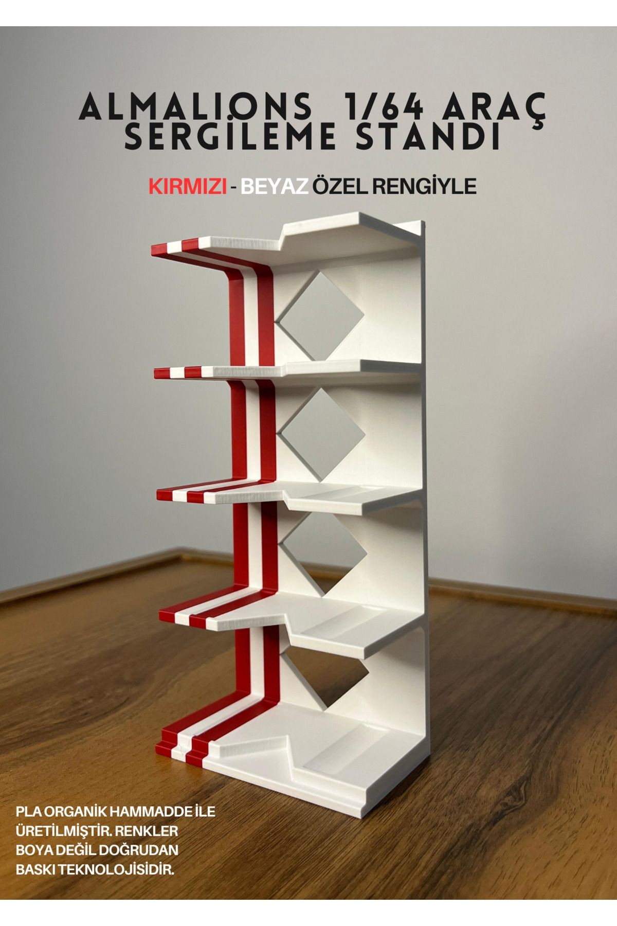 1/64 ÖLÇEK ARAÇ SERGİLEME STANDI (5 ARAÇLIK) - KIRMIZI BEYAZ - ARAÇLAR DAHİL DEĞİLDİR!