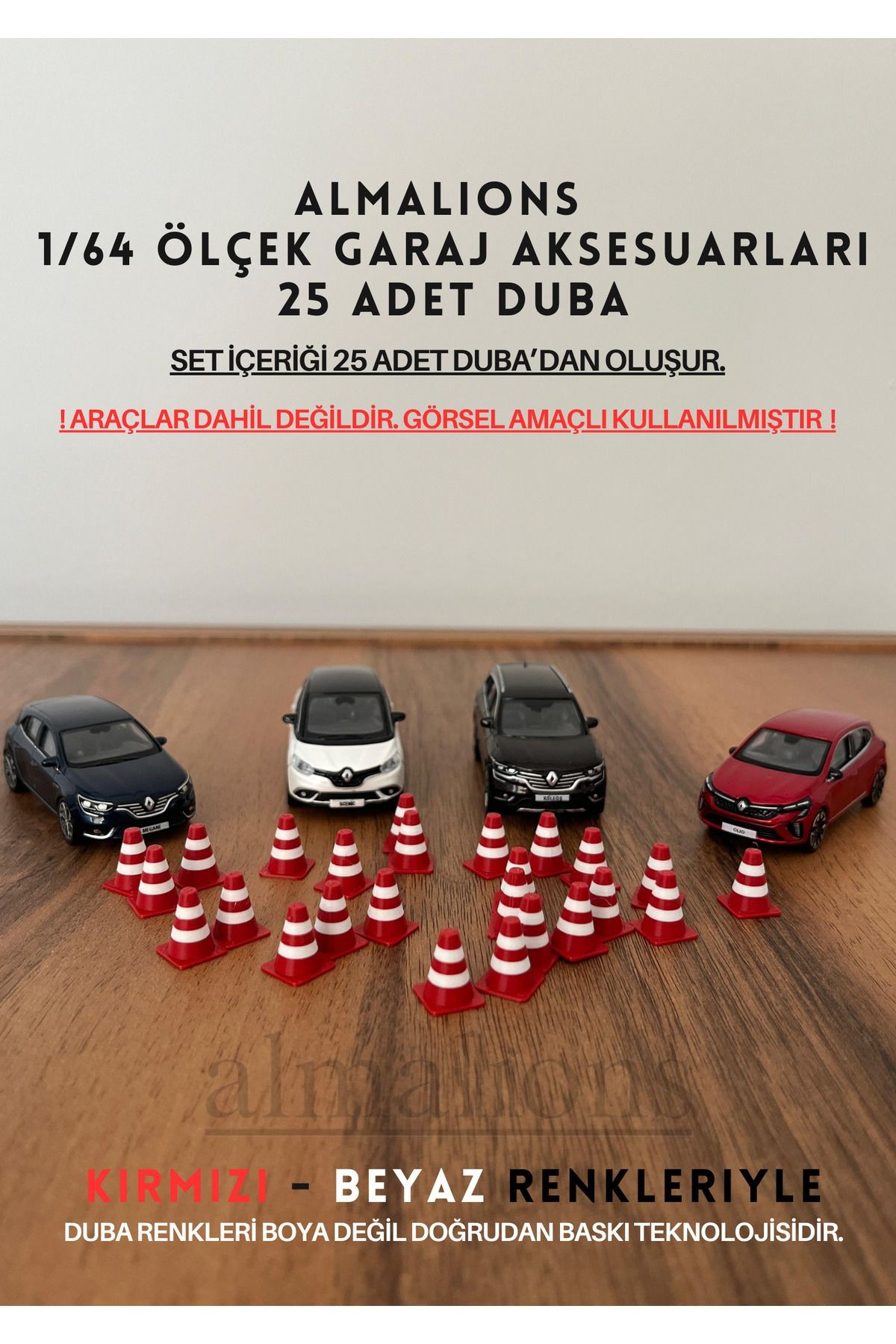 1/64 Ölçek Diaroma Trafik Garaj Aksesuarları Dubalar Kırmızı & Beyaz