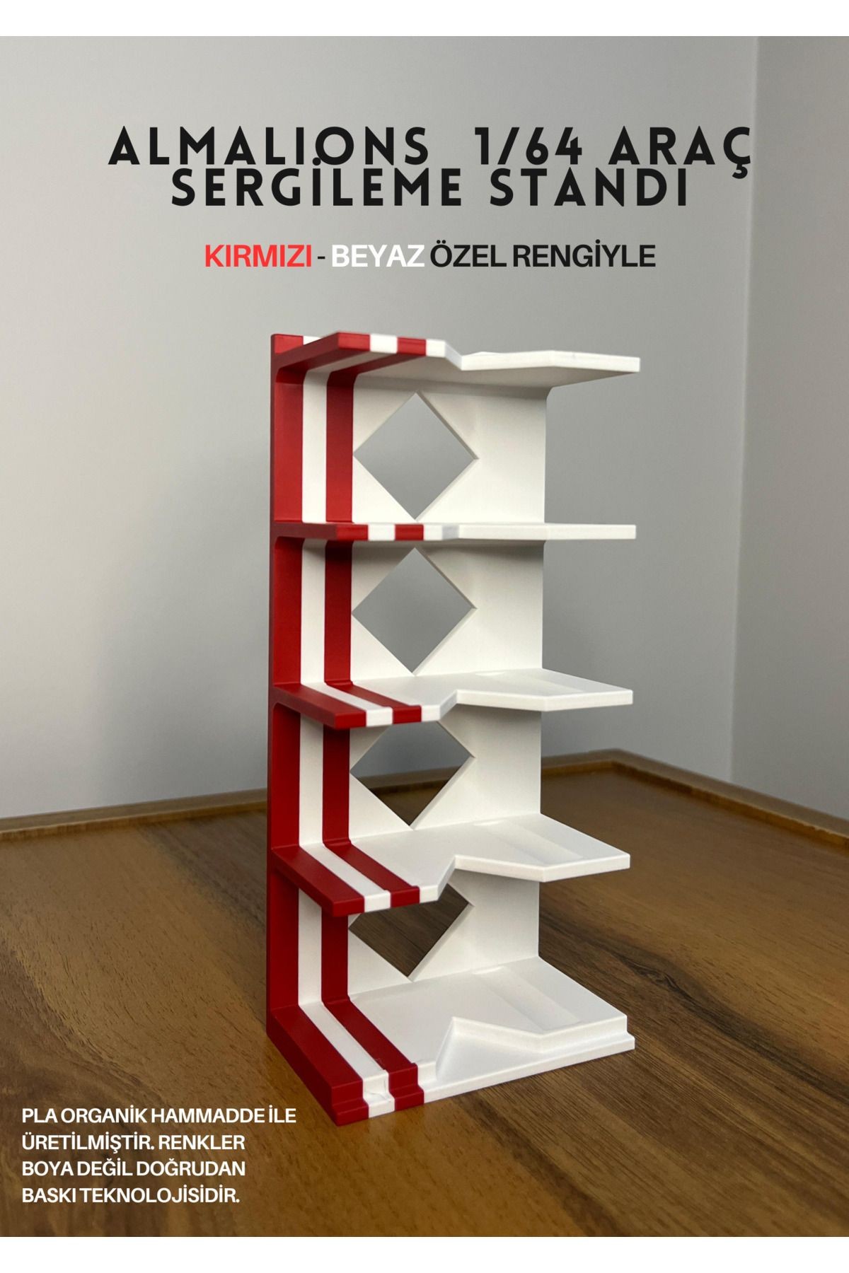 1/64 ÖLÇEK ARAÇ SERGİLEME STANDI (5 ARAÇLIK) - KIRMIZI BEYAZ - ARAÇLAR DAHİL DEĞİLDİR!
