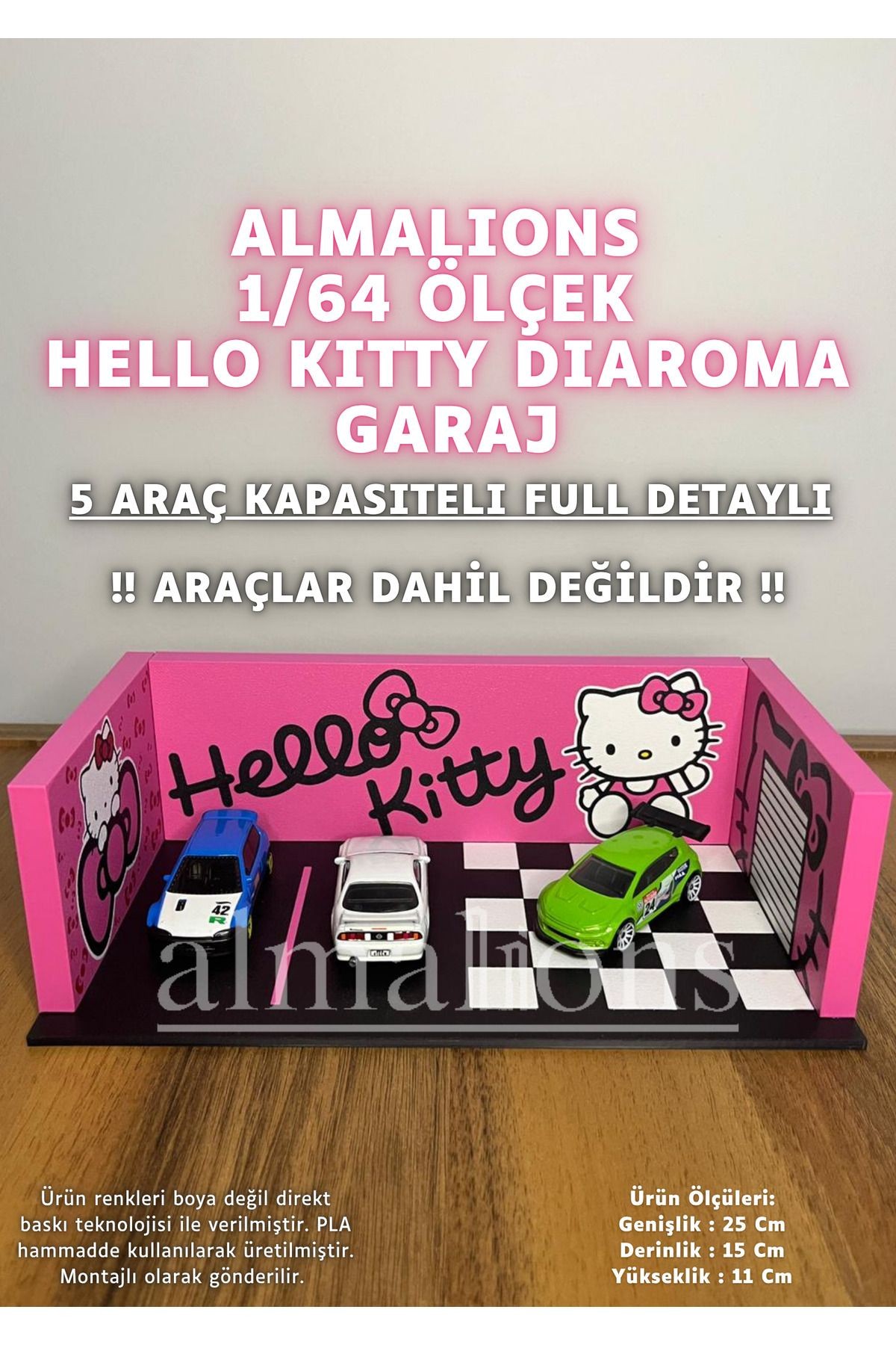 1/64 Ölçek Diaroma Araç Sergileme Garajı - Hello Kitty - 5 Araçlık