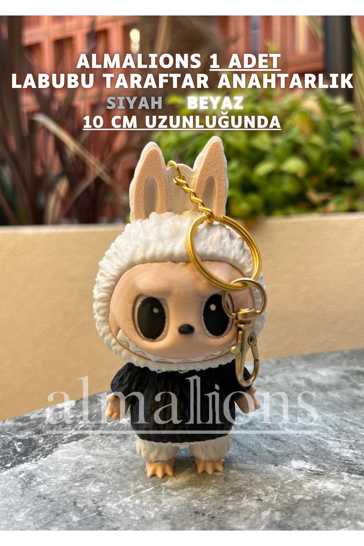 Siyah Beyaz 10 Cm Labubu Figürü - Çanta Charm – Çanta Süsü - Charm - Anahtarlık