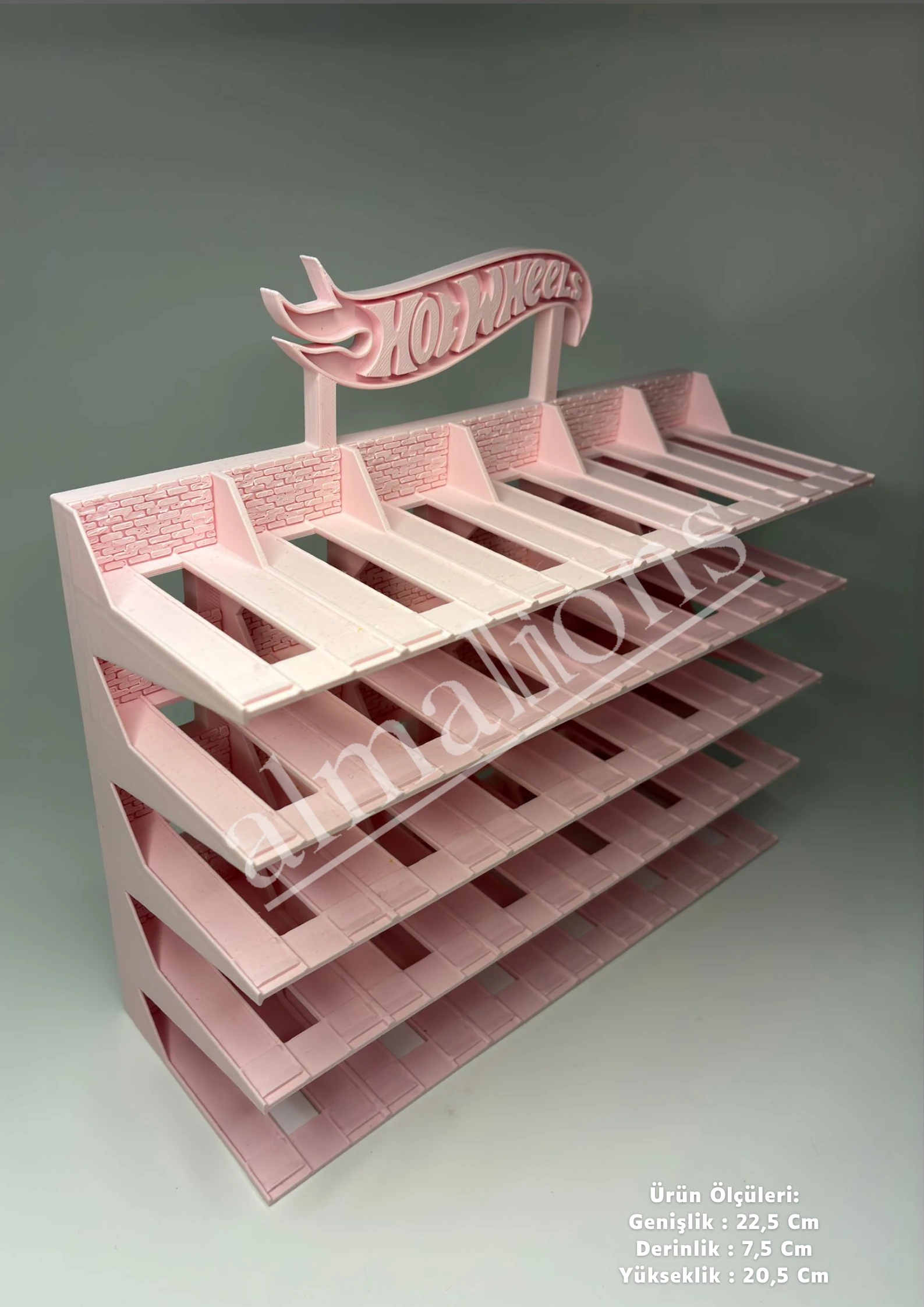 Almalions 1/64 Ölçek Hot Wheels Logolu Model Araç Sergileme Standı - Pastel Pembe