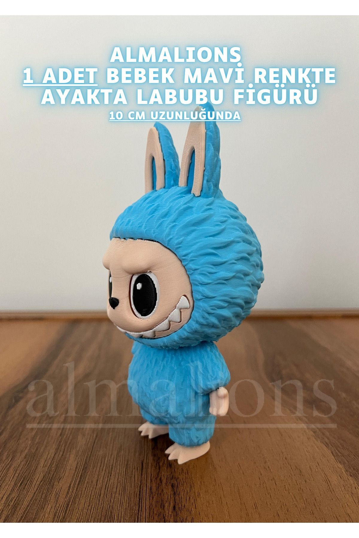 Bebek Mavi Renkte Ayakta Labubu Figürü - 10 Cm - Plastik Figür - 1 Adet