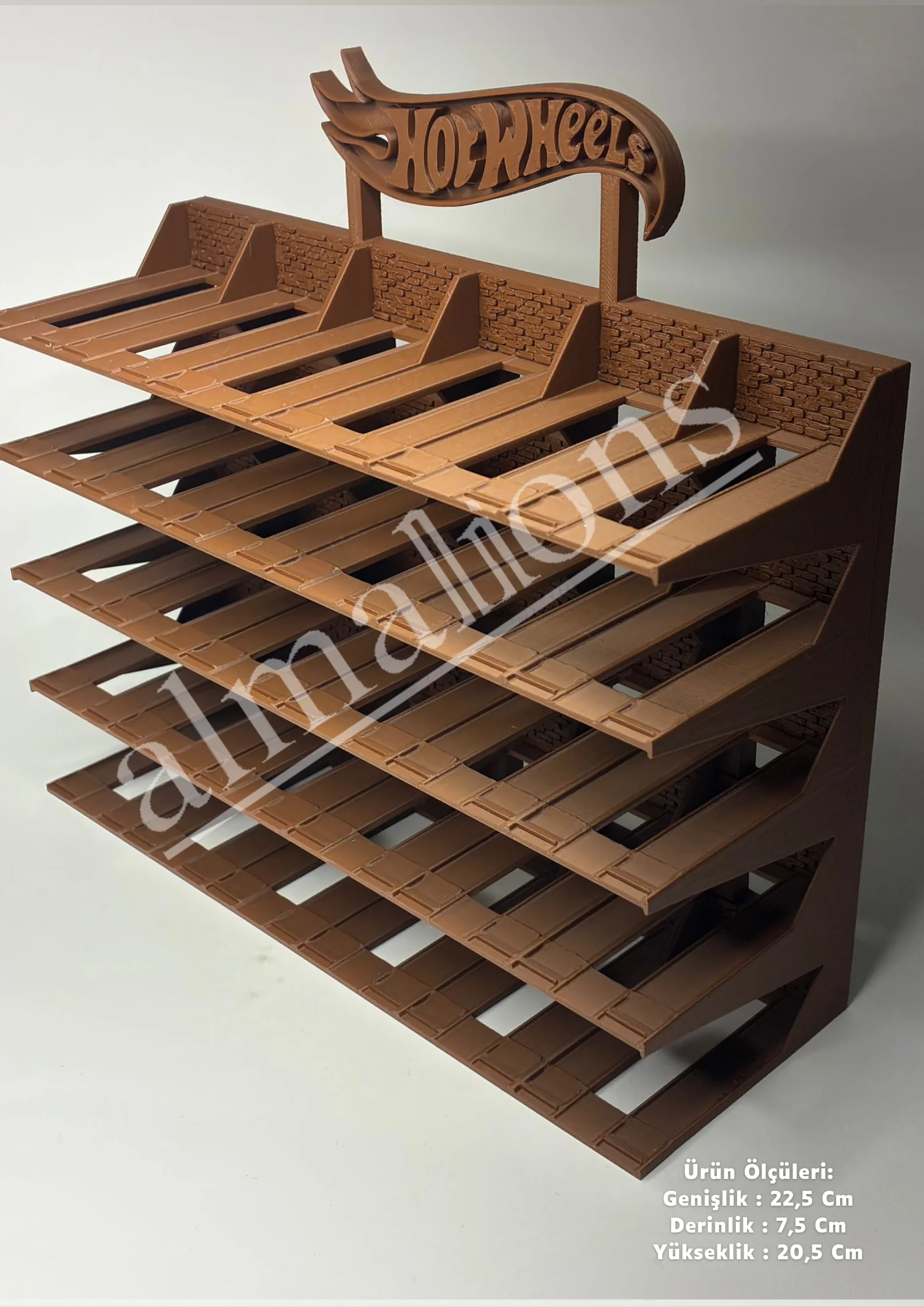 Almalions 1/64 Ölçek Hot Wheels Logolu Model Araç Sergileme Standı - Kahverengi