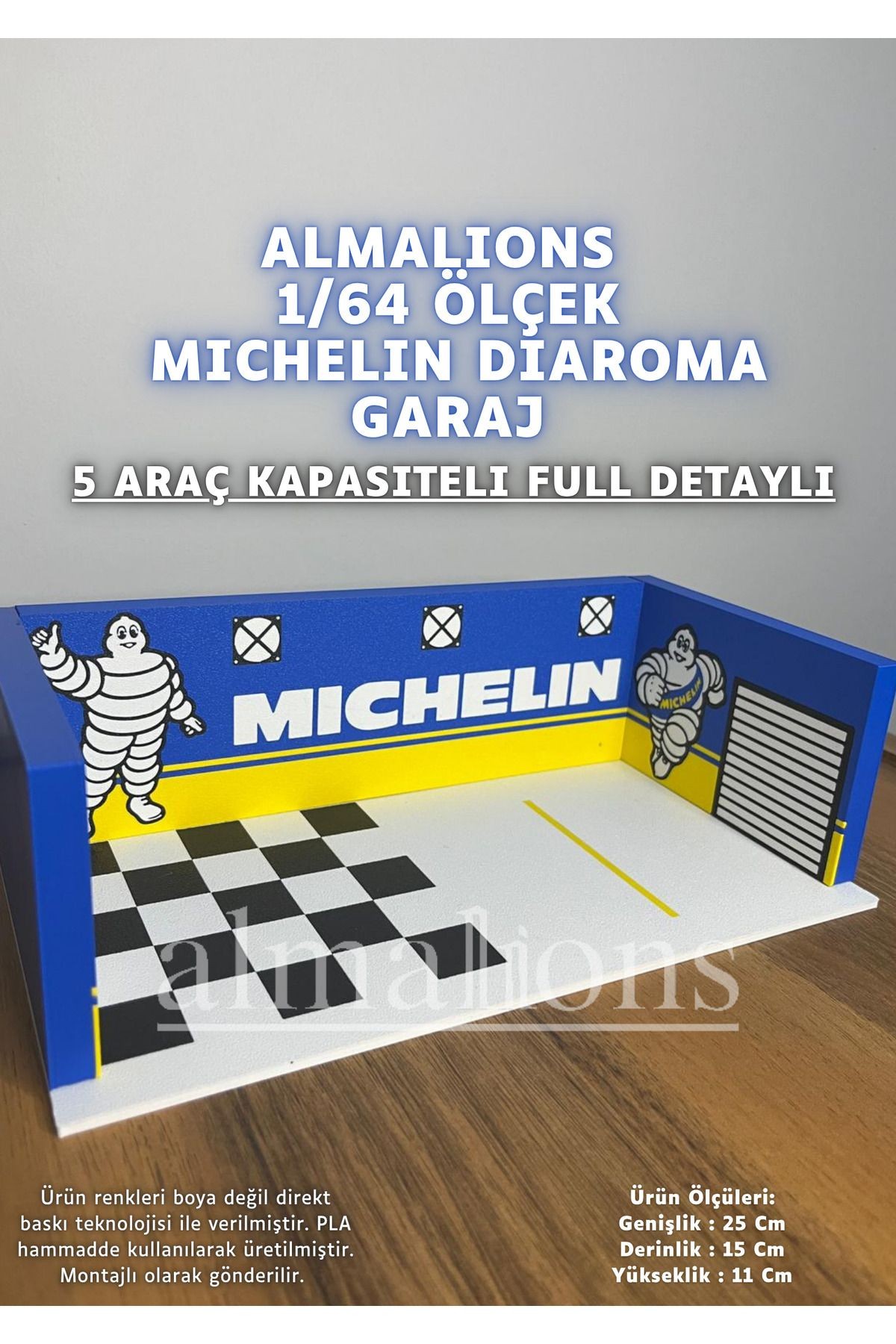 1/64 Ölçek Diaroma Araç Sergileme Garajı - Michelin - 5 Araçlık
