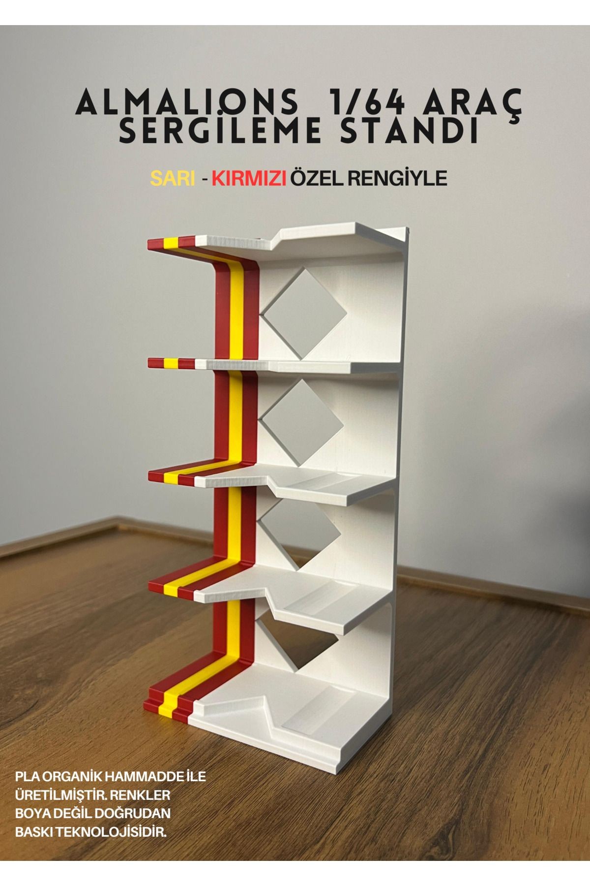 1/64 ÖLÇEK ARAÇ SERGİLEME STANDI (5 ARAÇLIK) - SARI KIRMIZI - ARAÇLAR DAHİL DEĞİLDİR!