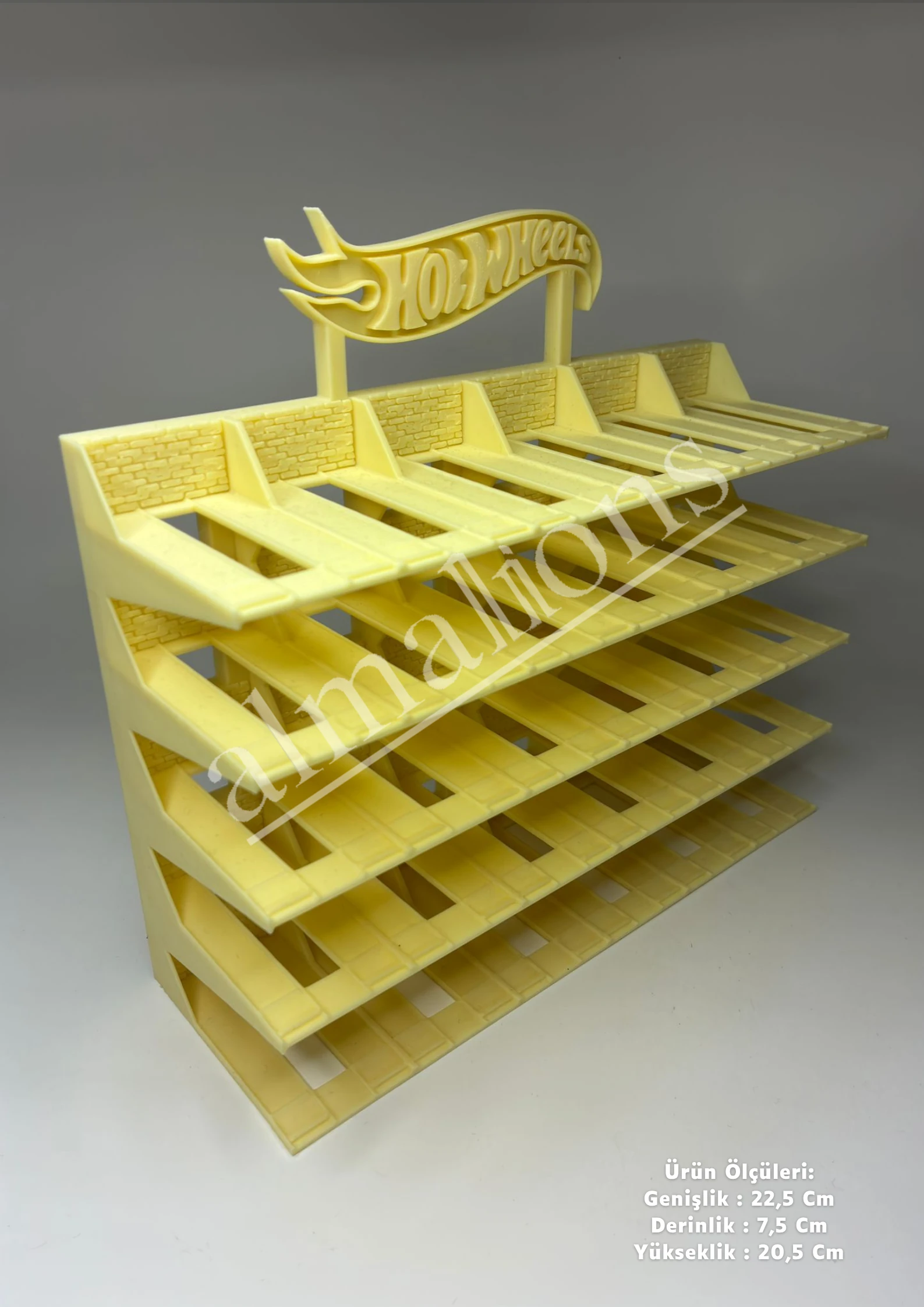 Almalions 1/64 Ölçek Hot Wheels Logolu Model Araç Sergileme Standı - Bej