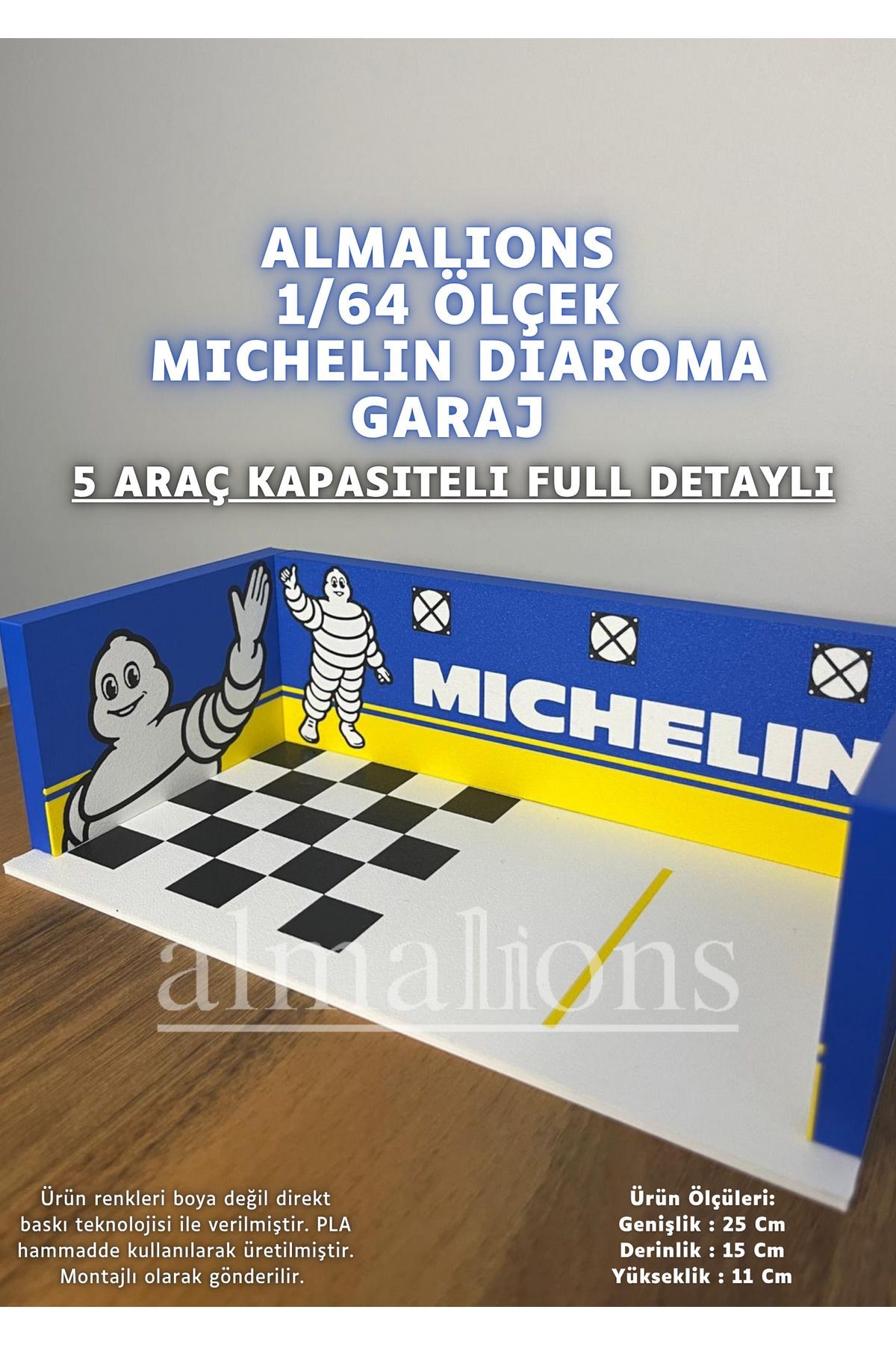 1/64 Ölçek Diaroma Araç Sergileme Garajı - Michelin - 5 Araçlık