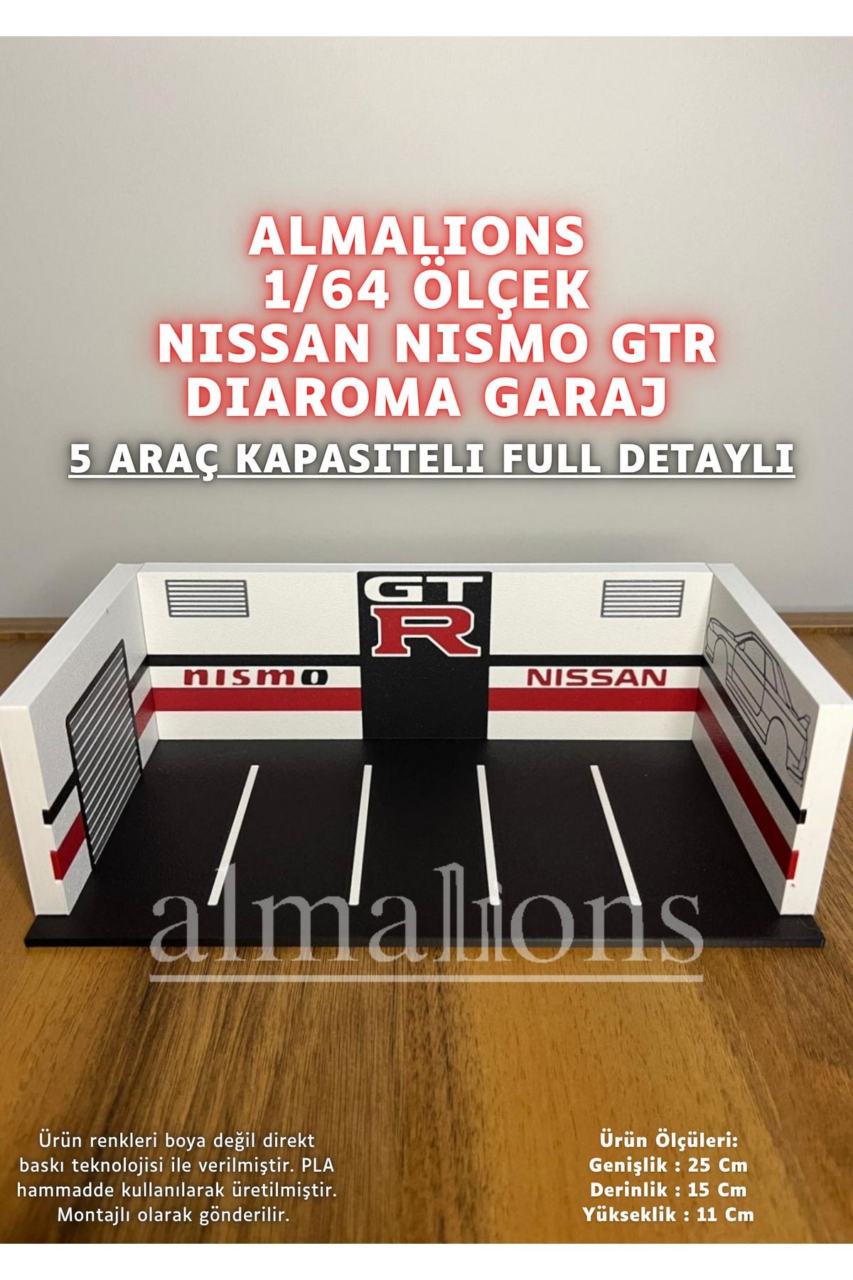 1/64 Ölçek Diaroma Araç Sergileme Garajı - Nissan GTR Lismo - 5 Araçlık