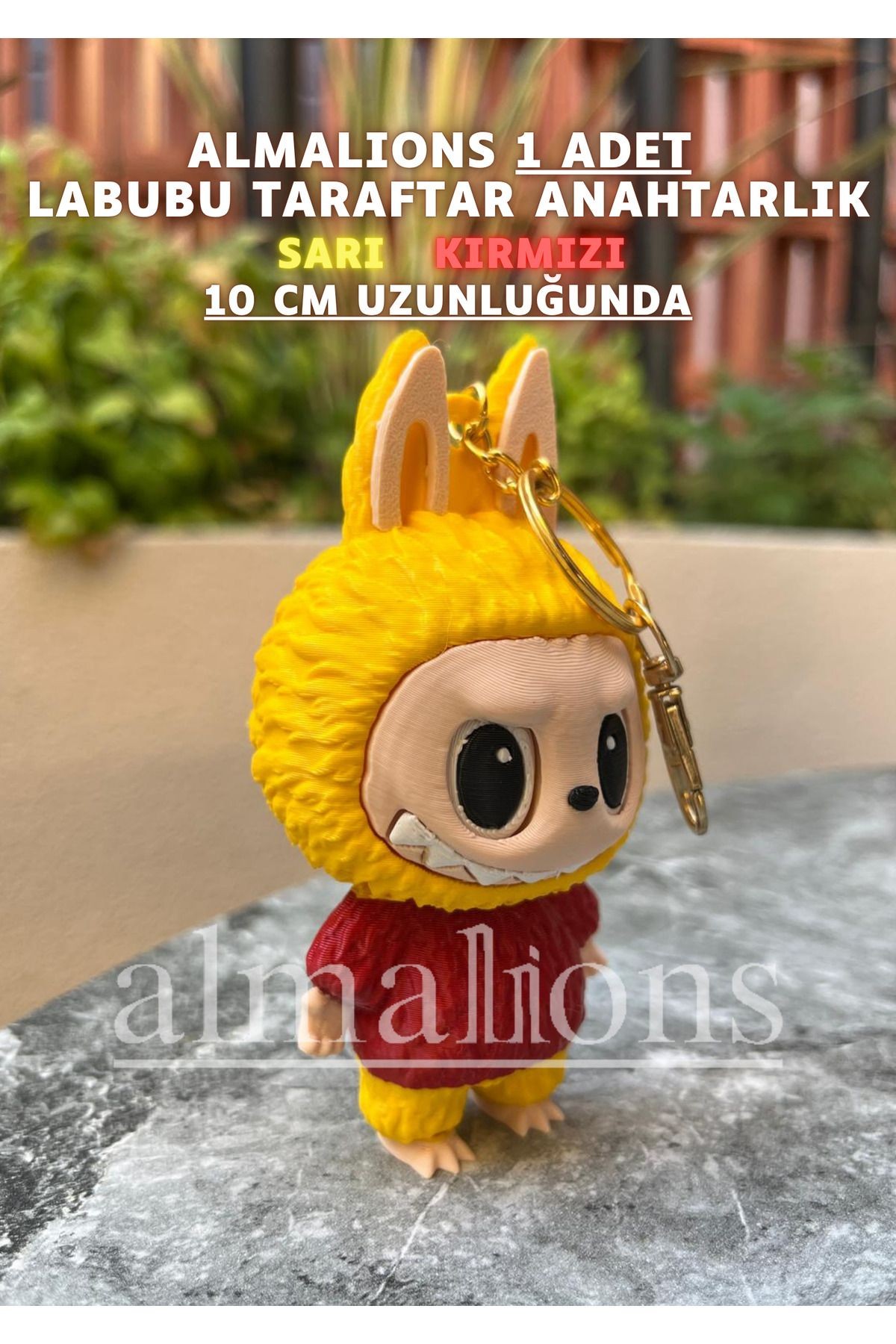 Sarı Kırmızı 10 Cm Labubu Figürü - Çanta Charm – Çanta Süsü - Charm - Anahtarlık
