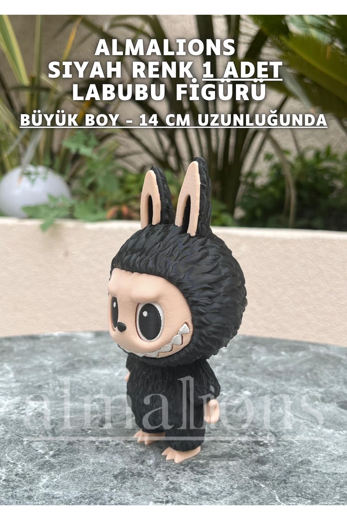 14 CM Büyük Boy Siyah Renk Labubu Figürü - Plastik Figür - 1 Adet