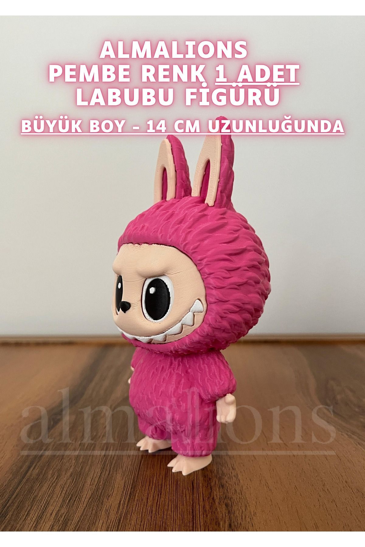 14 CM Büyük Boy Pembe Renk Labubu Figürü - Plastik Figür - 1 Adet