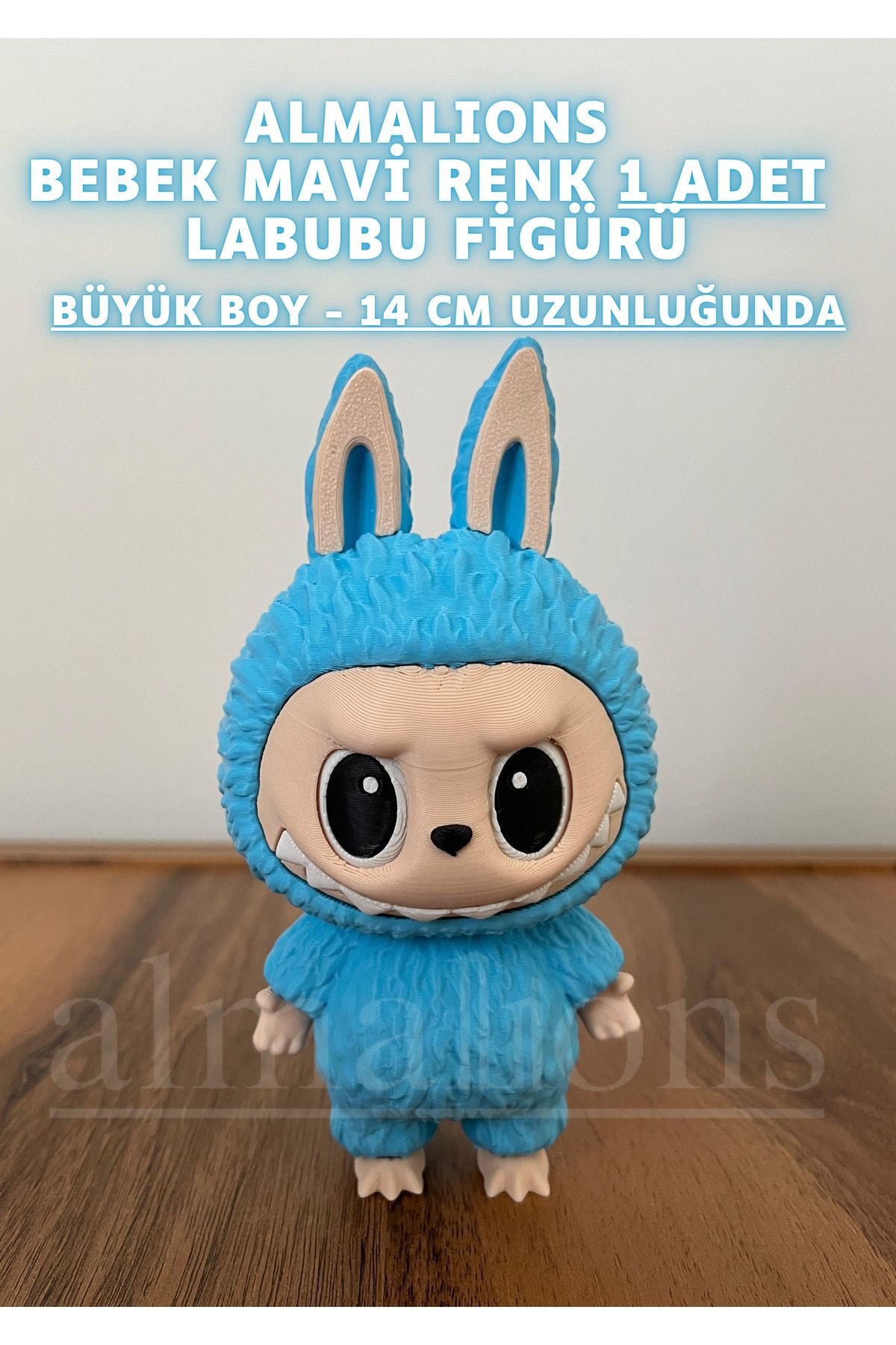 14 CM Büyük Boy Bebek Mavi Renk Labubu Figürü - Plastik Figür - 1 Adet
