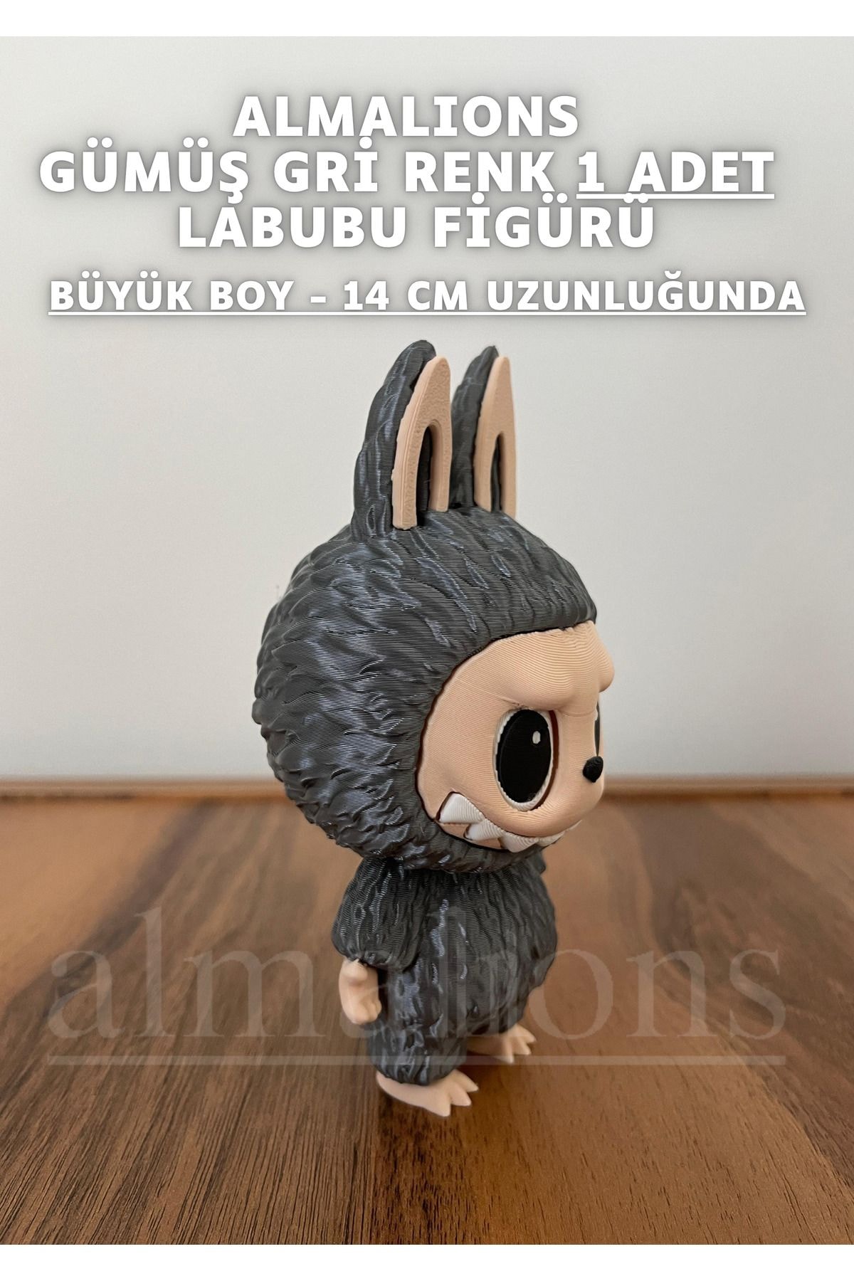 14 CM Büyük Boy Gümüş Gri Renk Labubu Figürü - Plastik Figür - 1 Adet