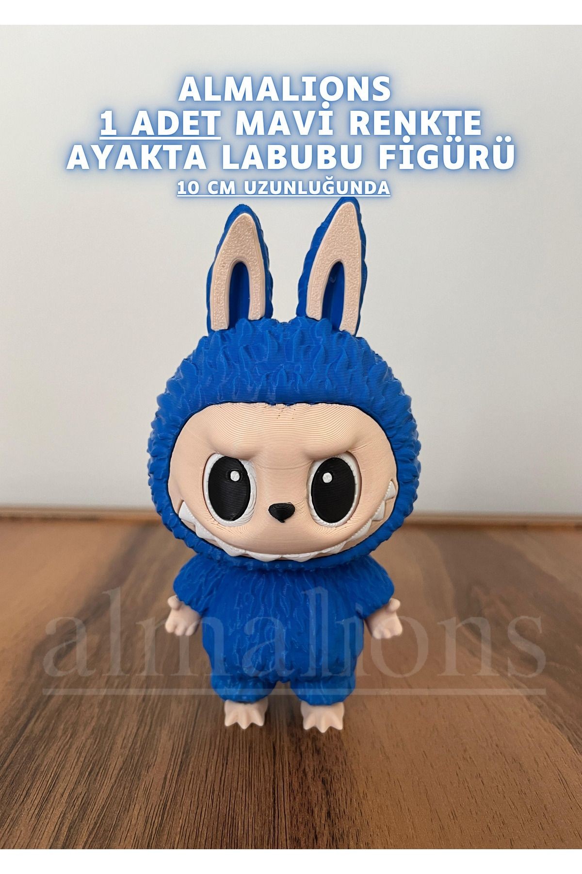 Mavi Renkte Ayakta Labubu Figürü - 10 Cm - Plastik Figür - 1 Adet